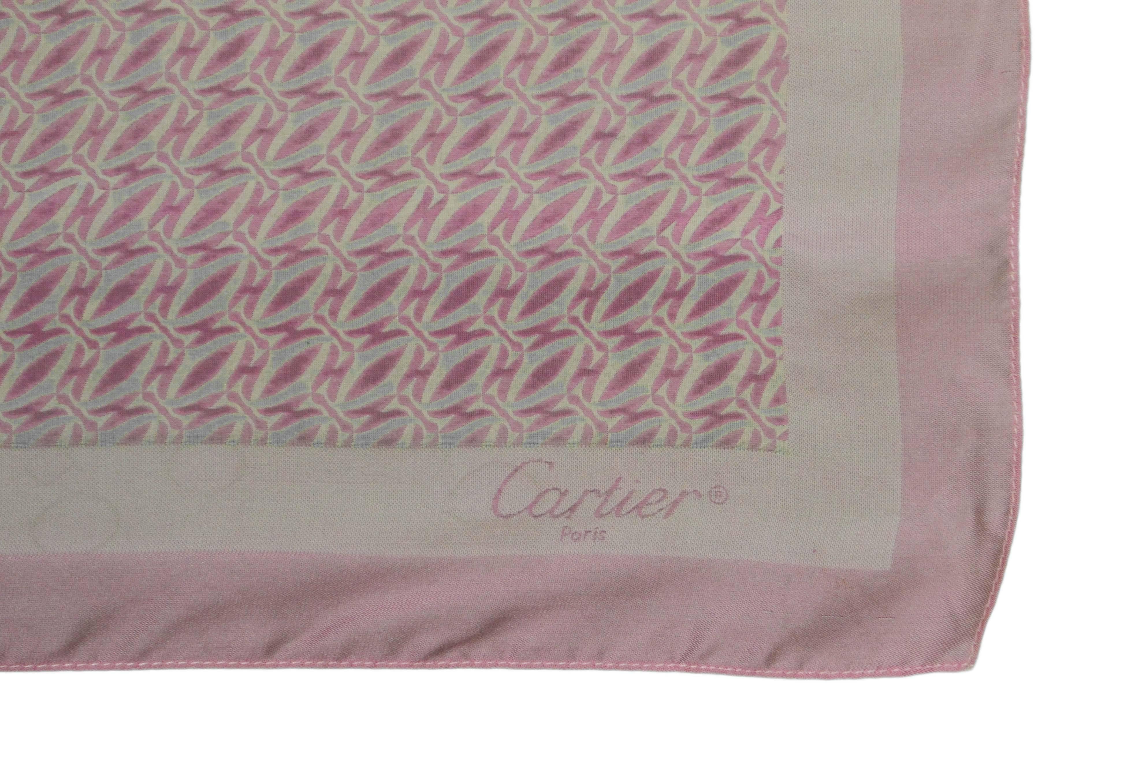 Brown Cartier Pink Logo Printed Silk Scarf