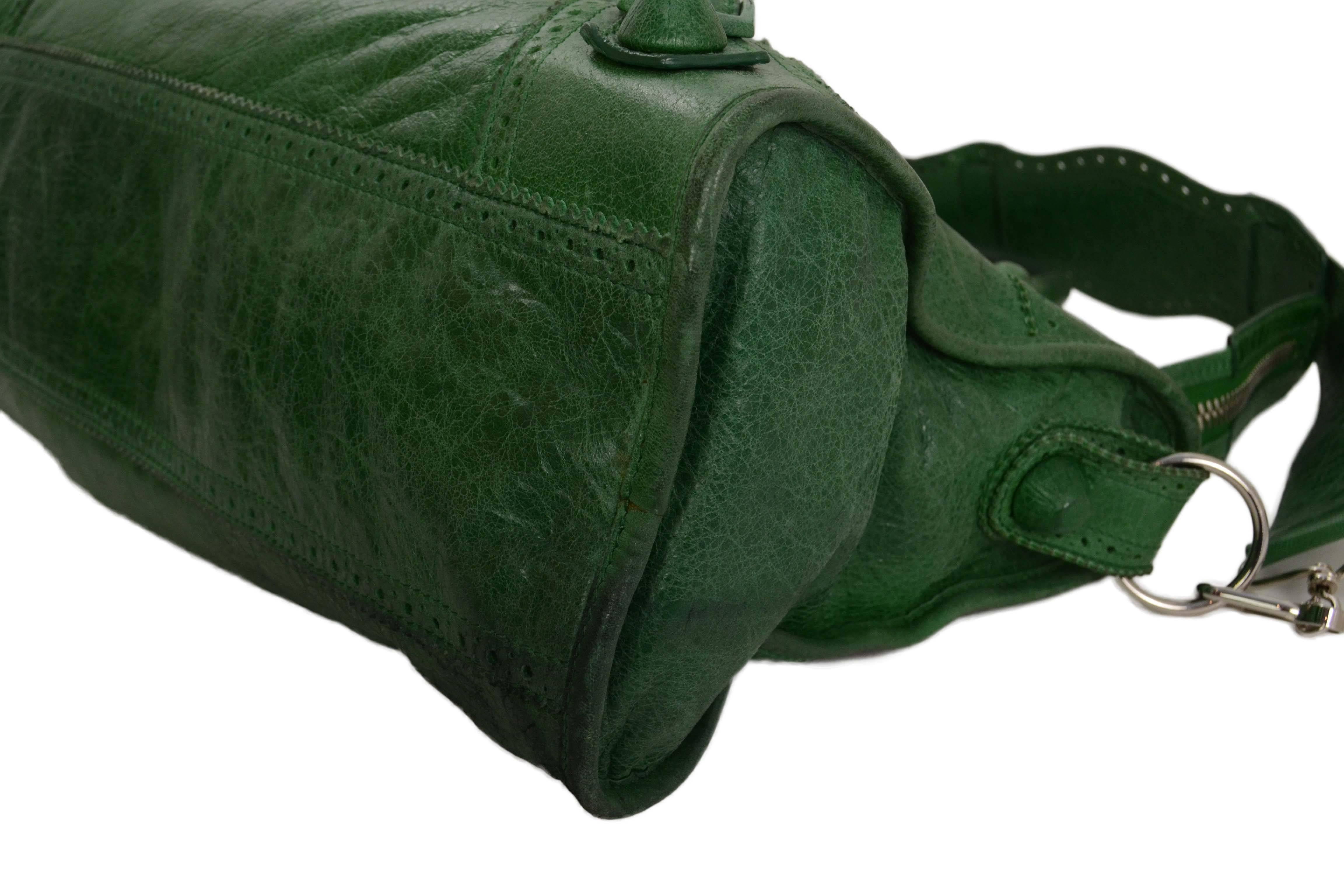 Black Balenciaga Green Leather Giant Brogues Covered Motorcycle City Bag rt. $2, 045
