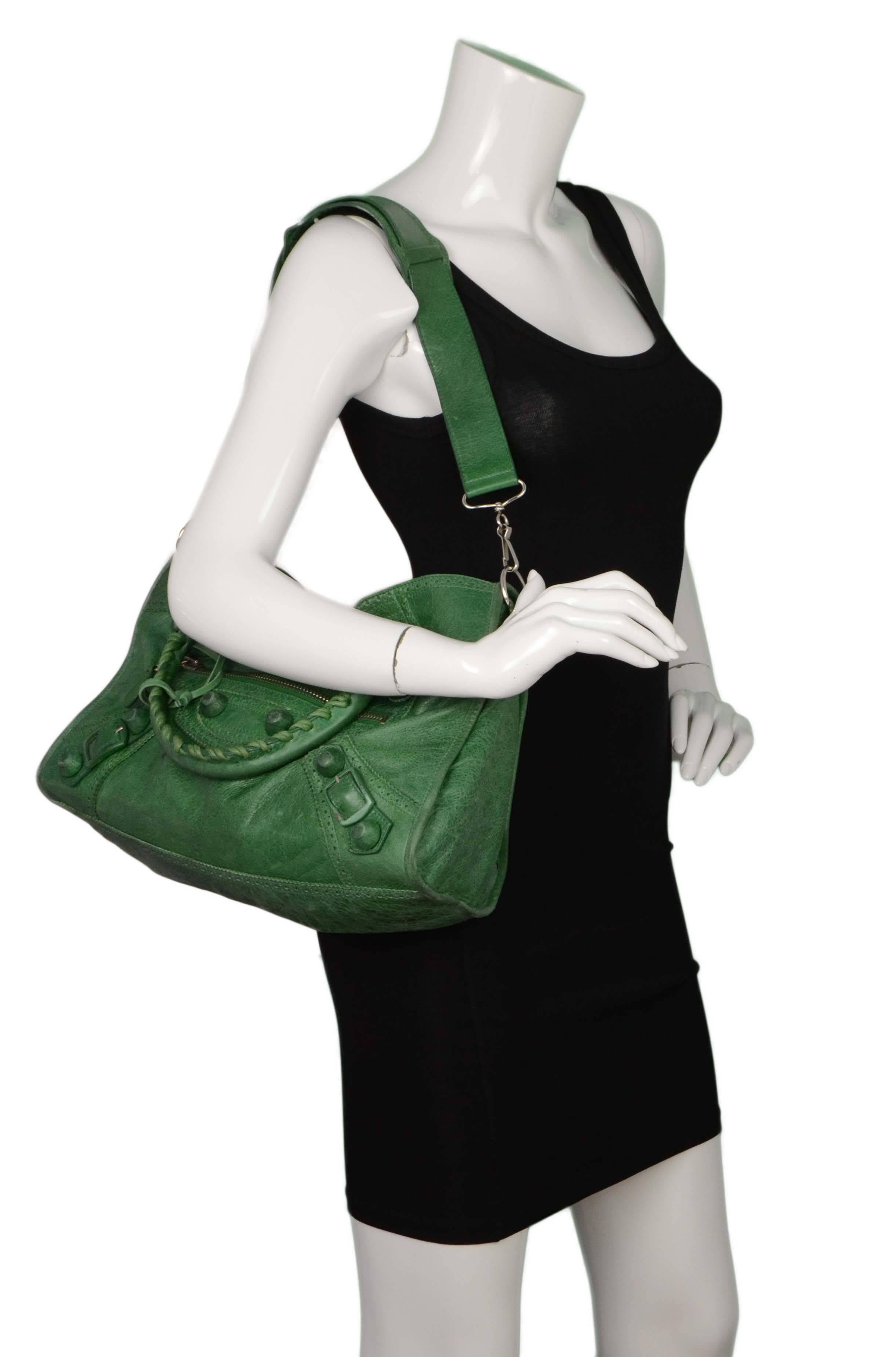 Balenciaga Green Leather Giant Brogues Covered Motorcycle City Bag rt. $2, 045 2