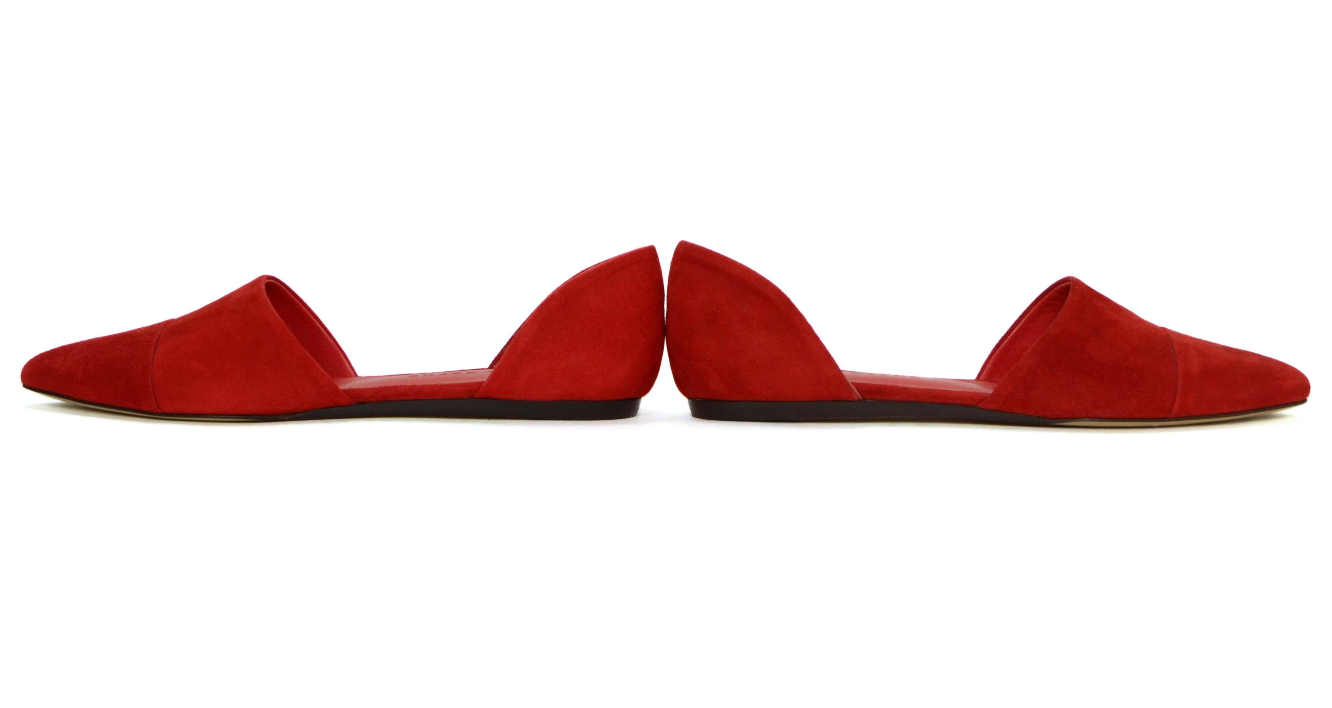 Jenni Kayne Red Suede D'Orsay Flats sz 37 In Excellent Condition In New York, NY