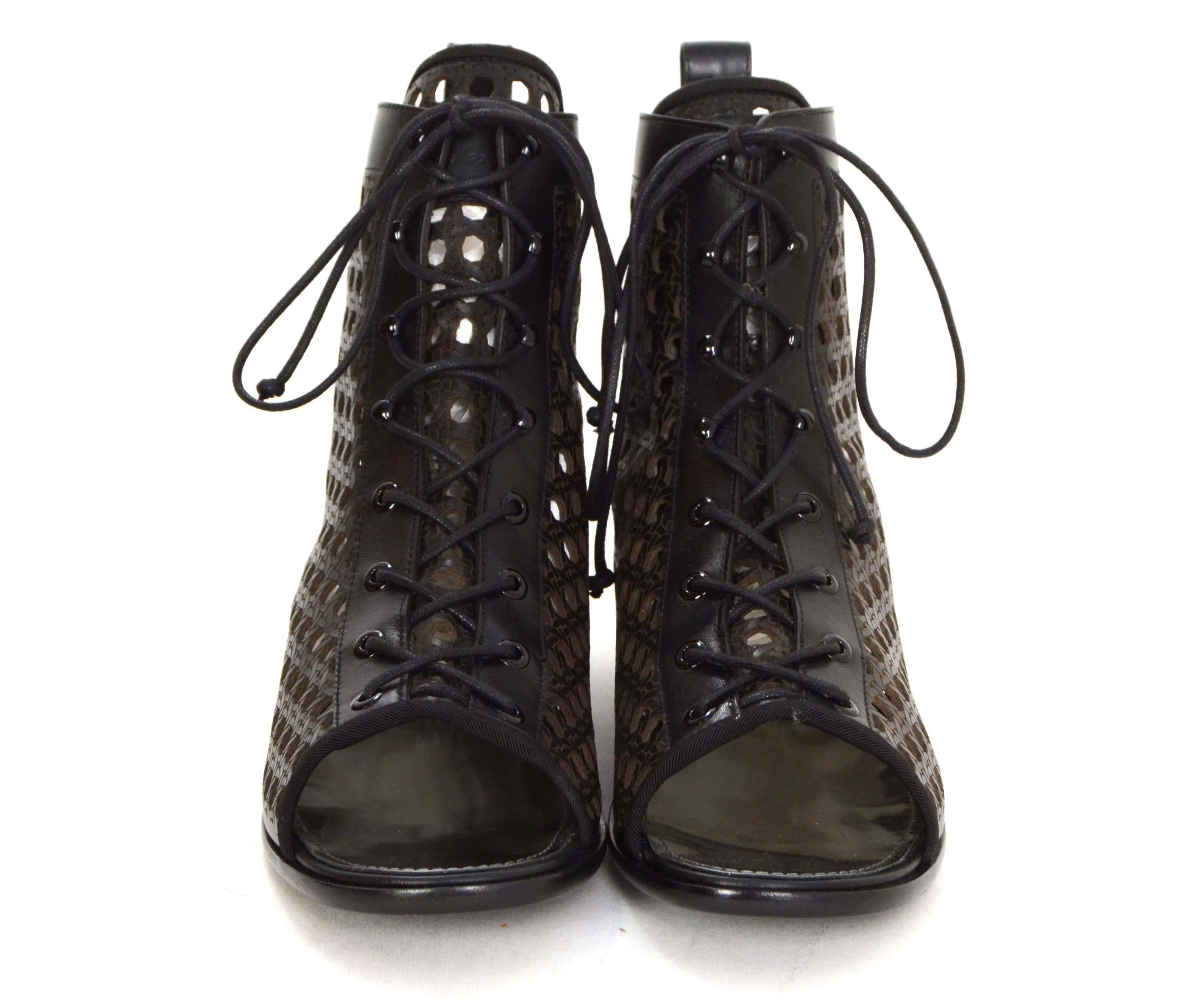 Proenza Schouler Black Perforated Open Toe Booties sz 39.5 In Excellent Condition In New York, NY
