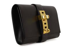 Hermes Black Box Leather 29cm Medor Clutch Bag GHW