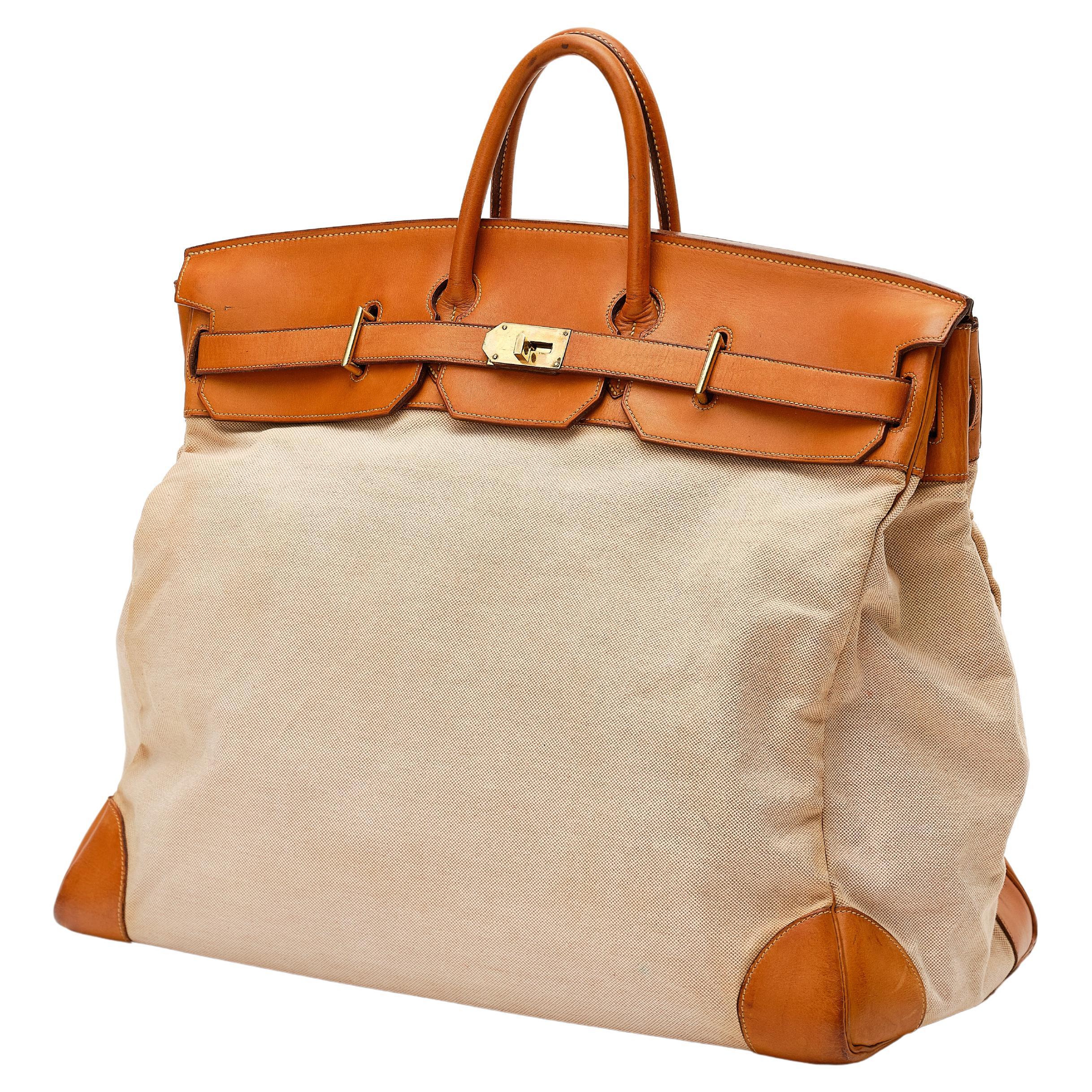 Hermes Haut-a-Courroies (HAC) 55 Nature Canvas Body and Barenia Leather H -  1978 For Sale at 1stDibs