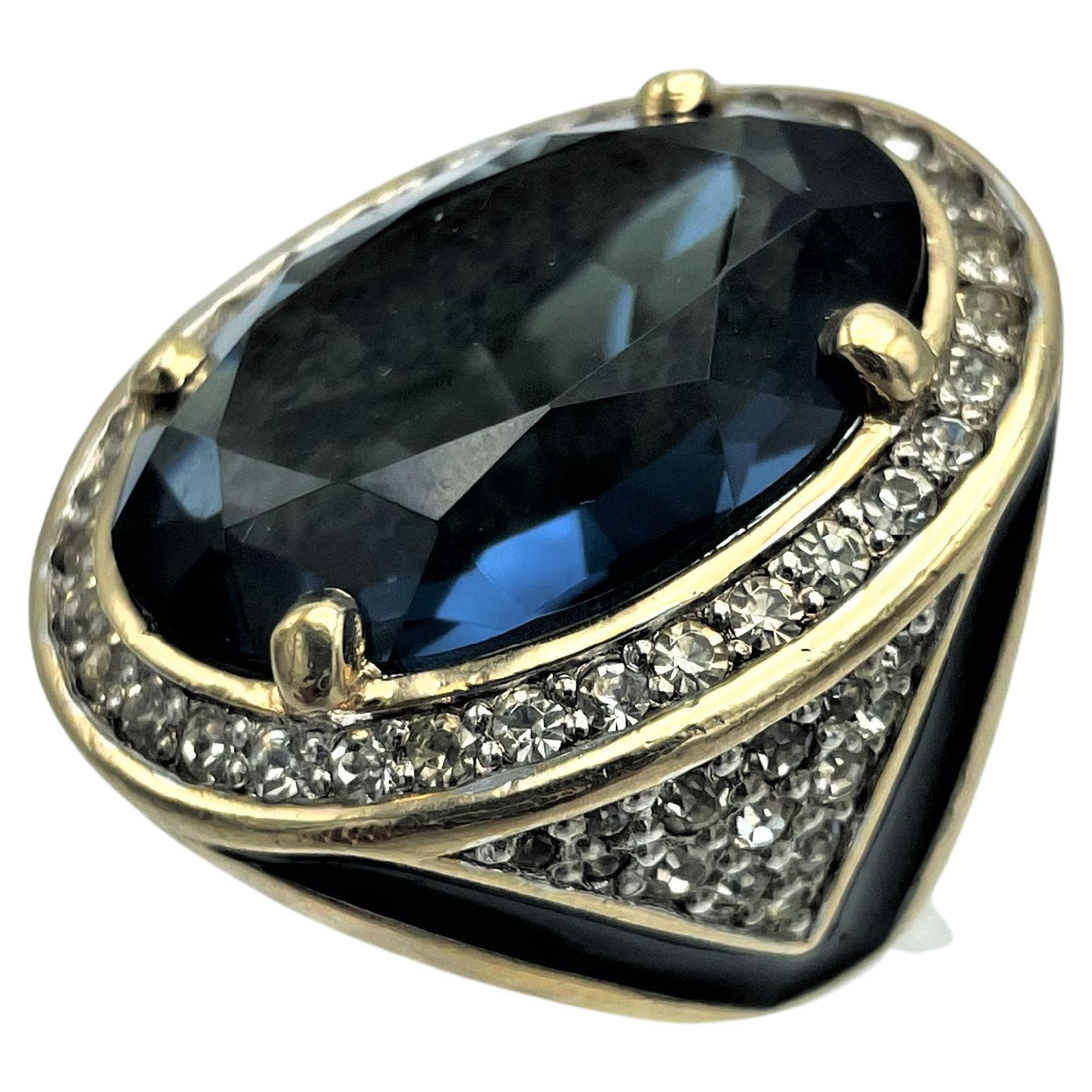 Bague de cocktail Panetta vintage avec un énorme strass bleu (années 1960/70), taille 6,4