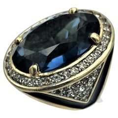 Vintage Panetta Cocktail Ring with a huge blue rhinestone 60/70s US, 6.4 size