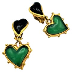 Clip-on earring by Christian Lacroix black and green heart, singed E 94 France 