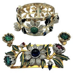 Camelia COROCRAFT set, bangle, brooch and clip-on earring, designed 1939  USA