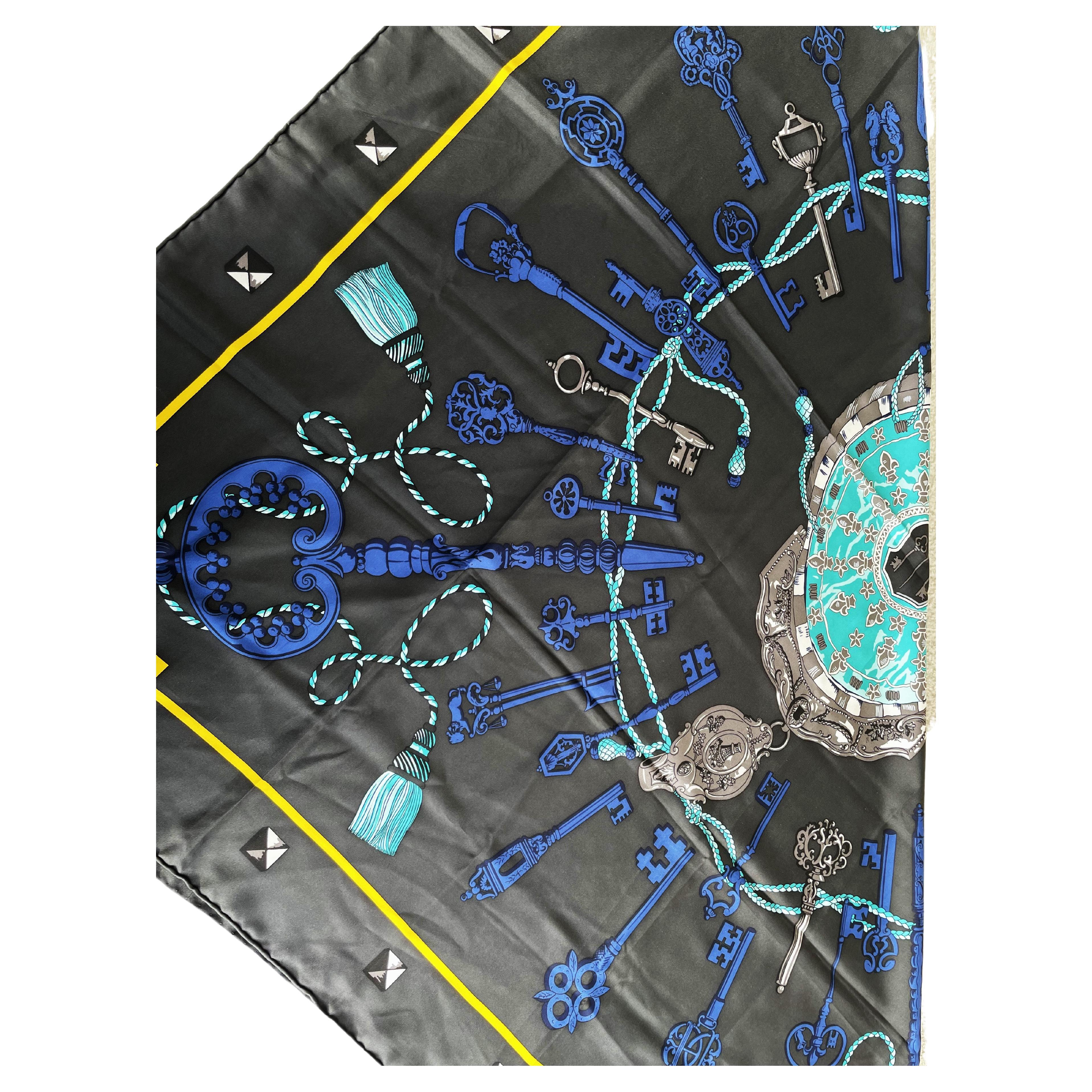 Women's or Men's HERMÉS 140x140 cm Silk Shawl 'Le Clefs' by Caty Latham For Sale