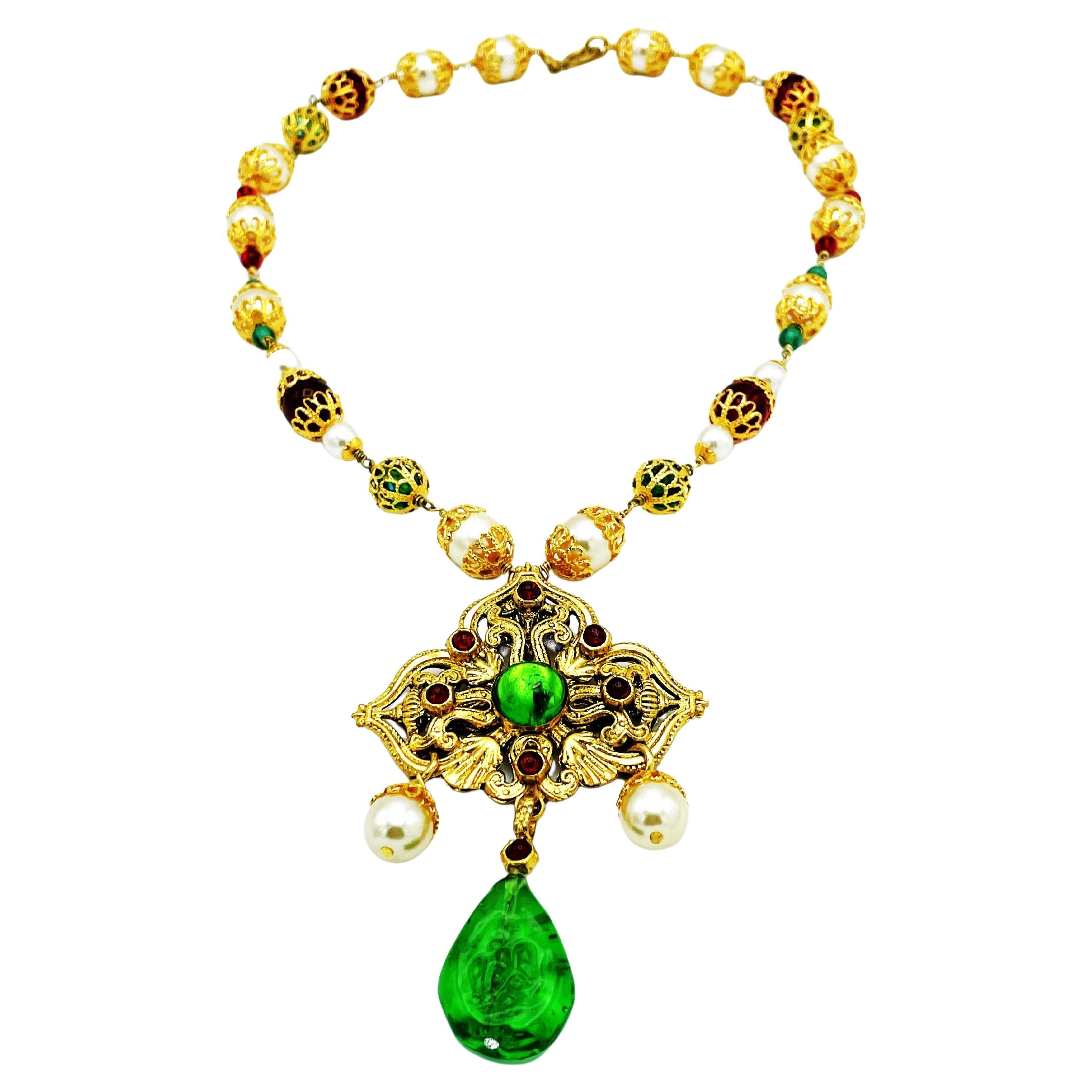 Vintage Chanel necklace with pendant from Goossens and house of Gripoix, signed  For Sale