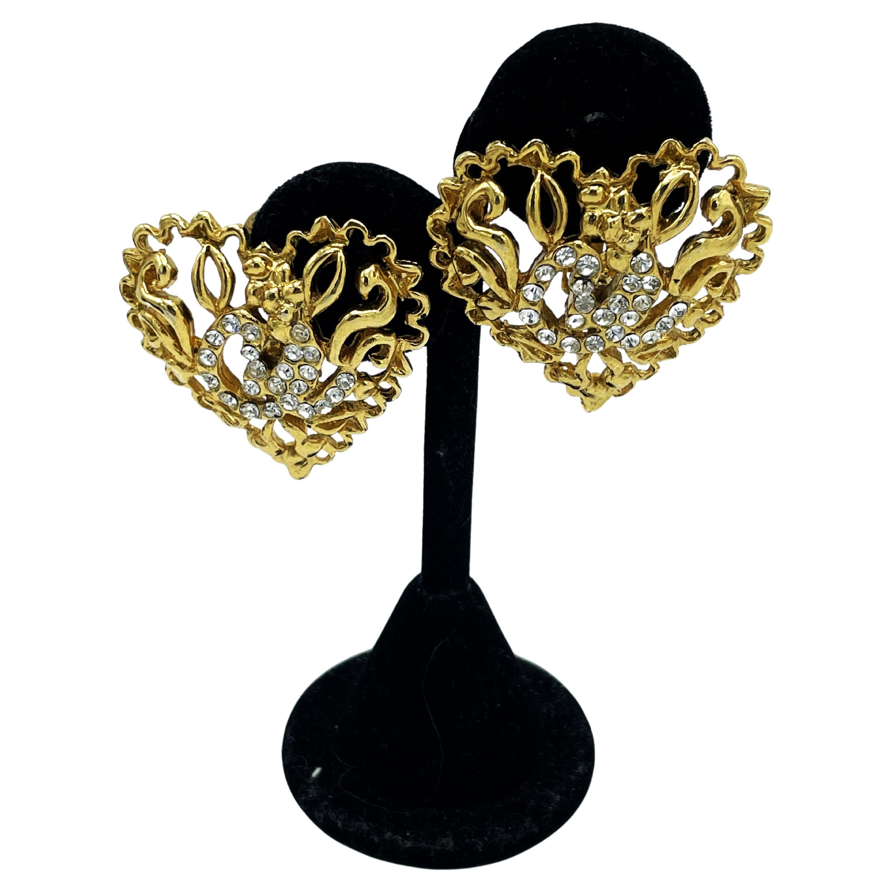 Round Cut CLIP-ON EARRING by Christian Lacroix Paris, openwork heart, gold-plated, E 95 For Sale
