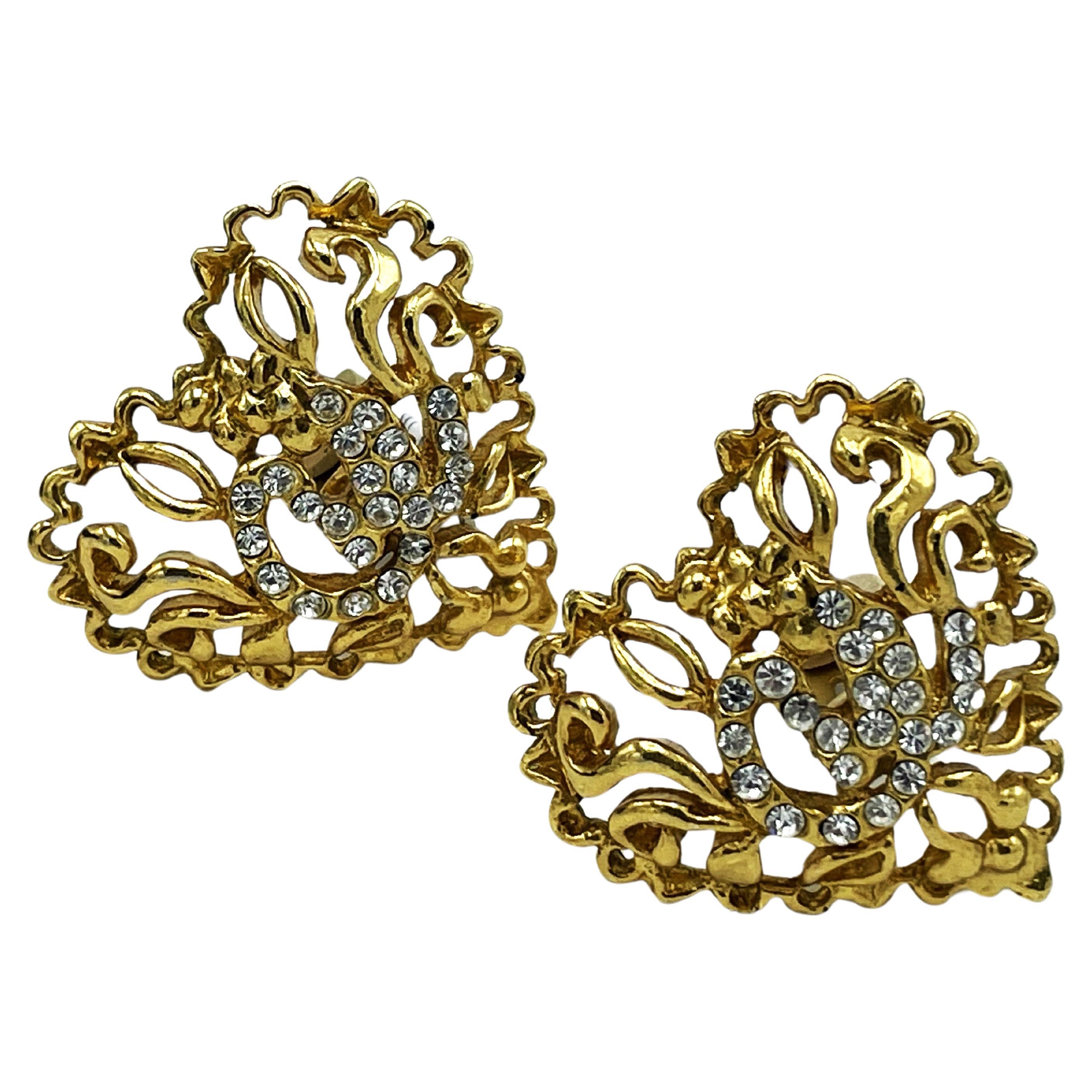 CLIP-ON EARRING by Christian Lacroix Paris, openwork heart, gold-plated, E 95 For Sale