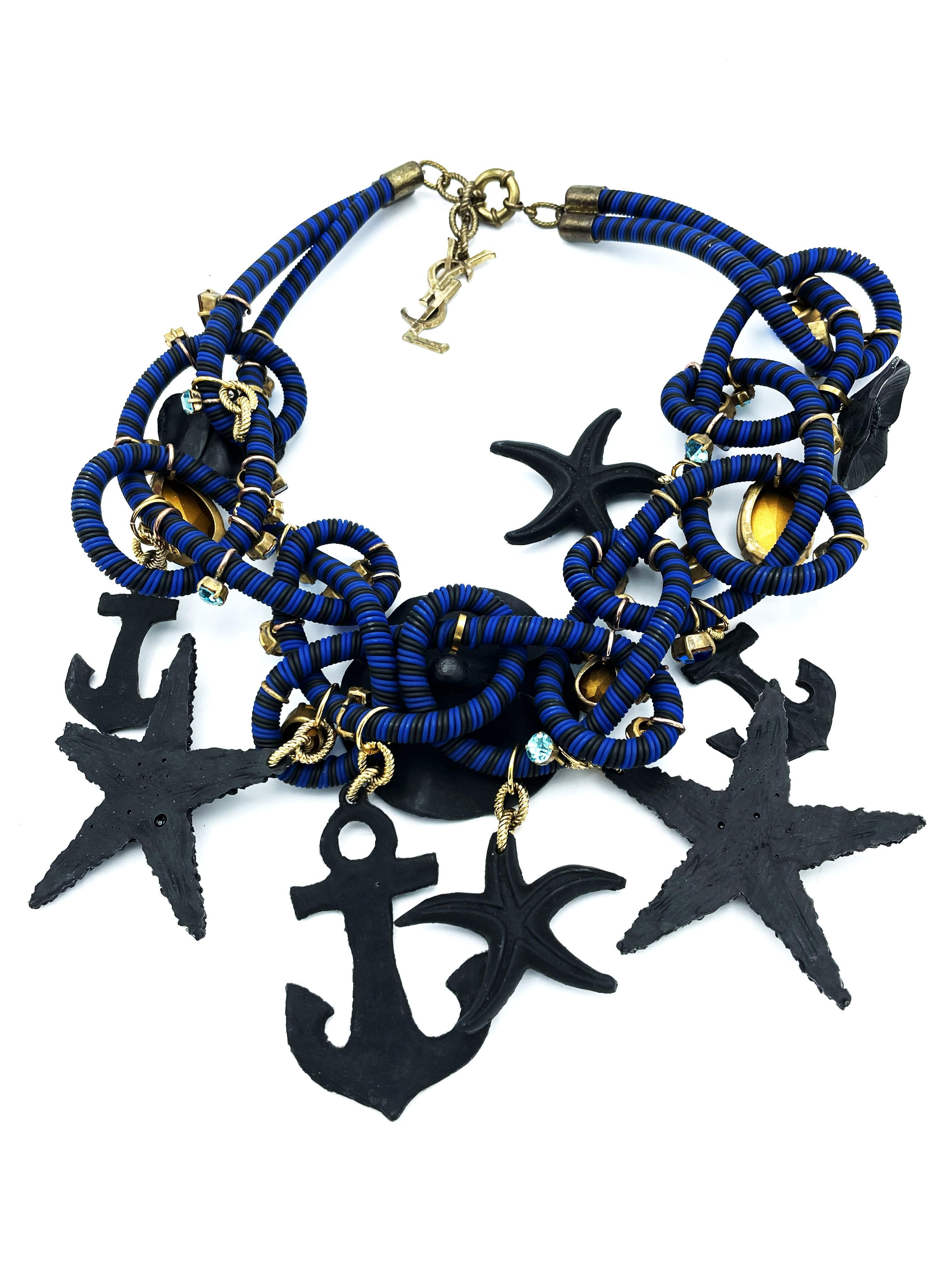 Donna Yves Saint Laurent COLLIER, 'Borde de Mer', resina blu marine, anni '90 in vendita