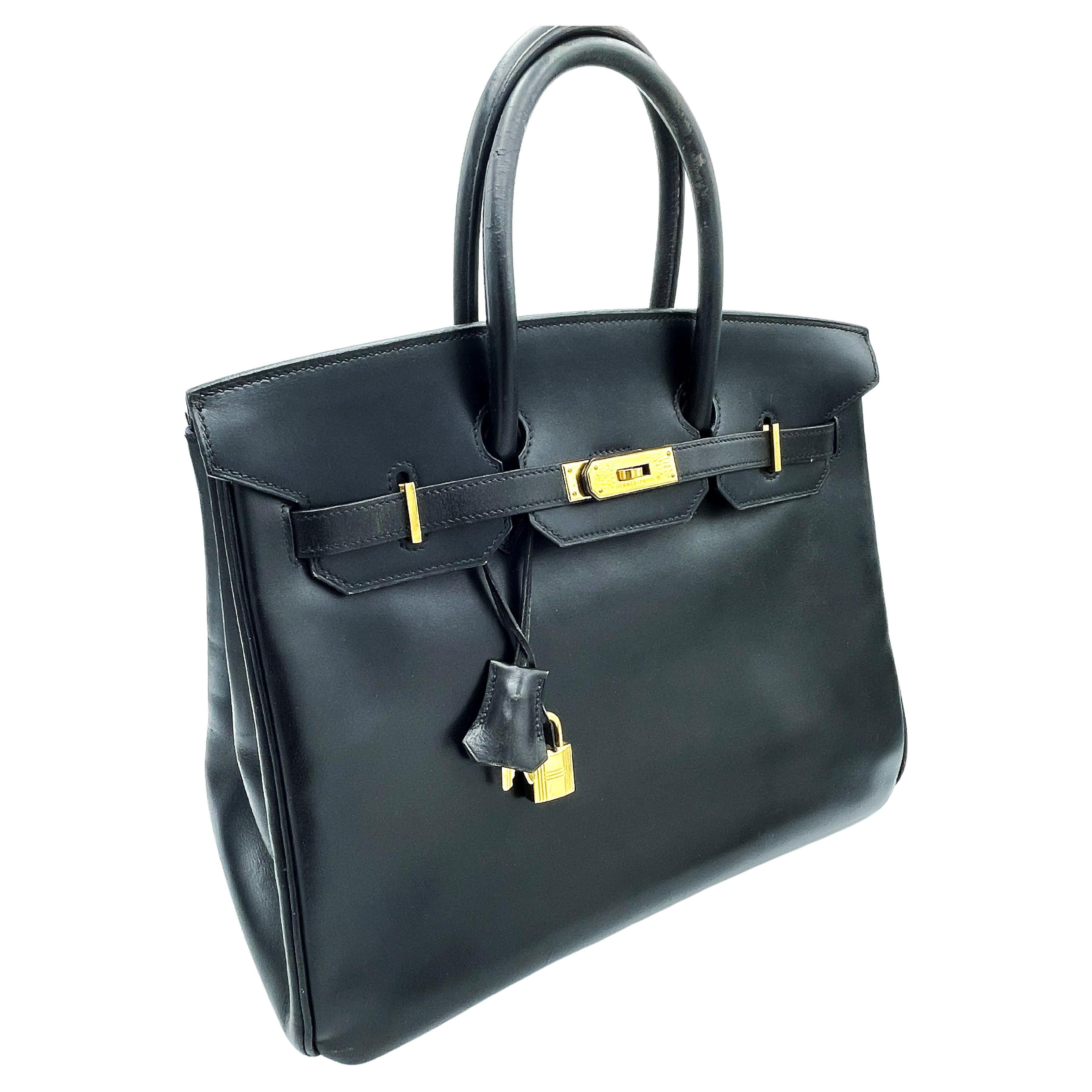 HERÉS BIRKIN BAG 35 cm , Box cuir de veau noir, B in Quadrat - 1998 Kollection en vente
