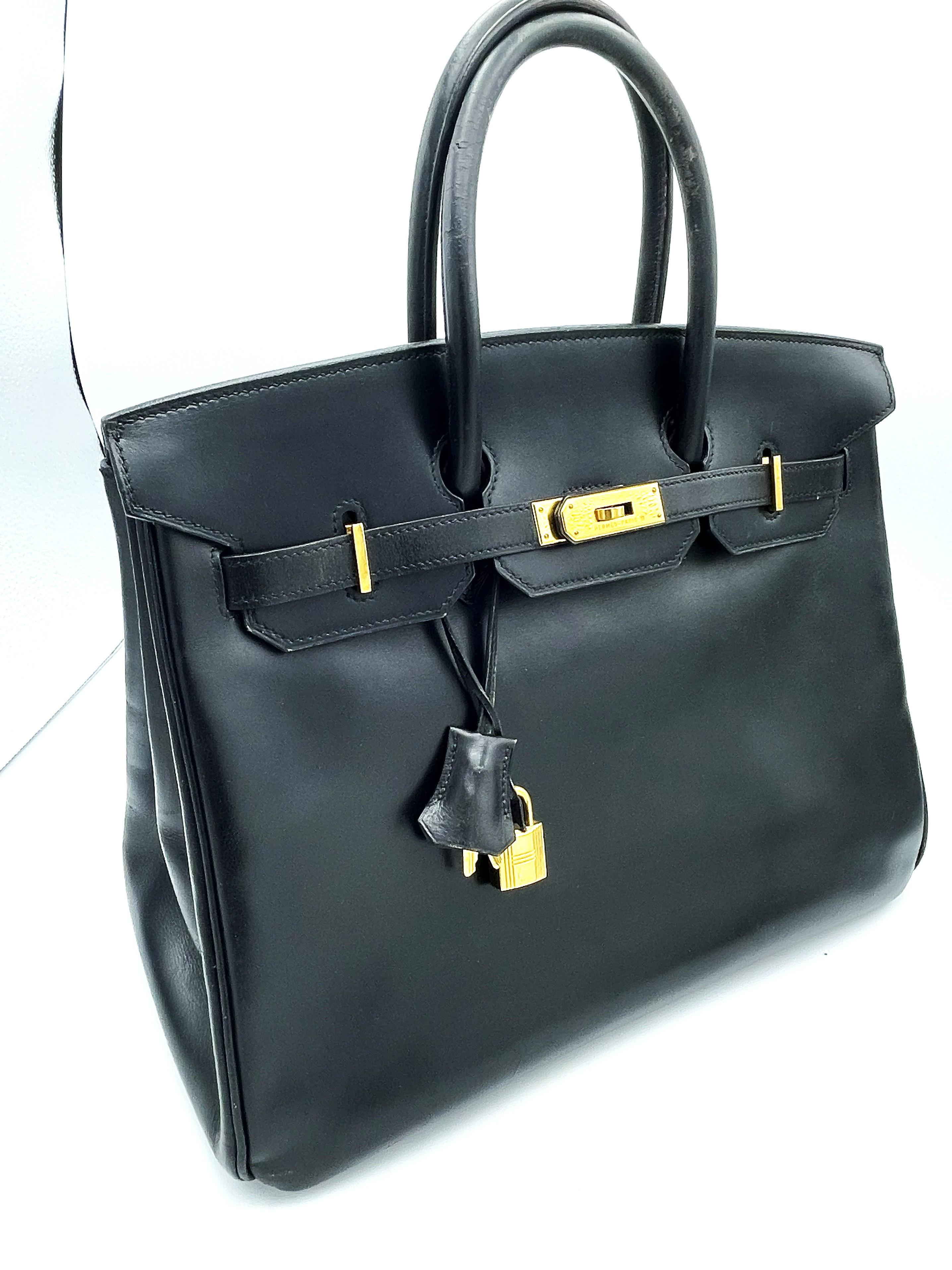 HERÉS BIRKIN BAG 35 cm , Box cuir de veau noir, B in Quadrat - 1998 Kollection en vente 1