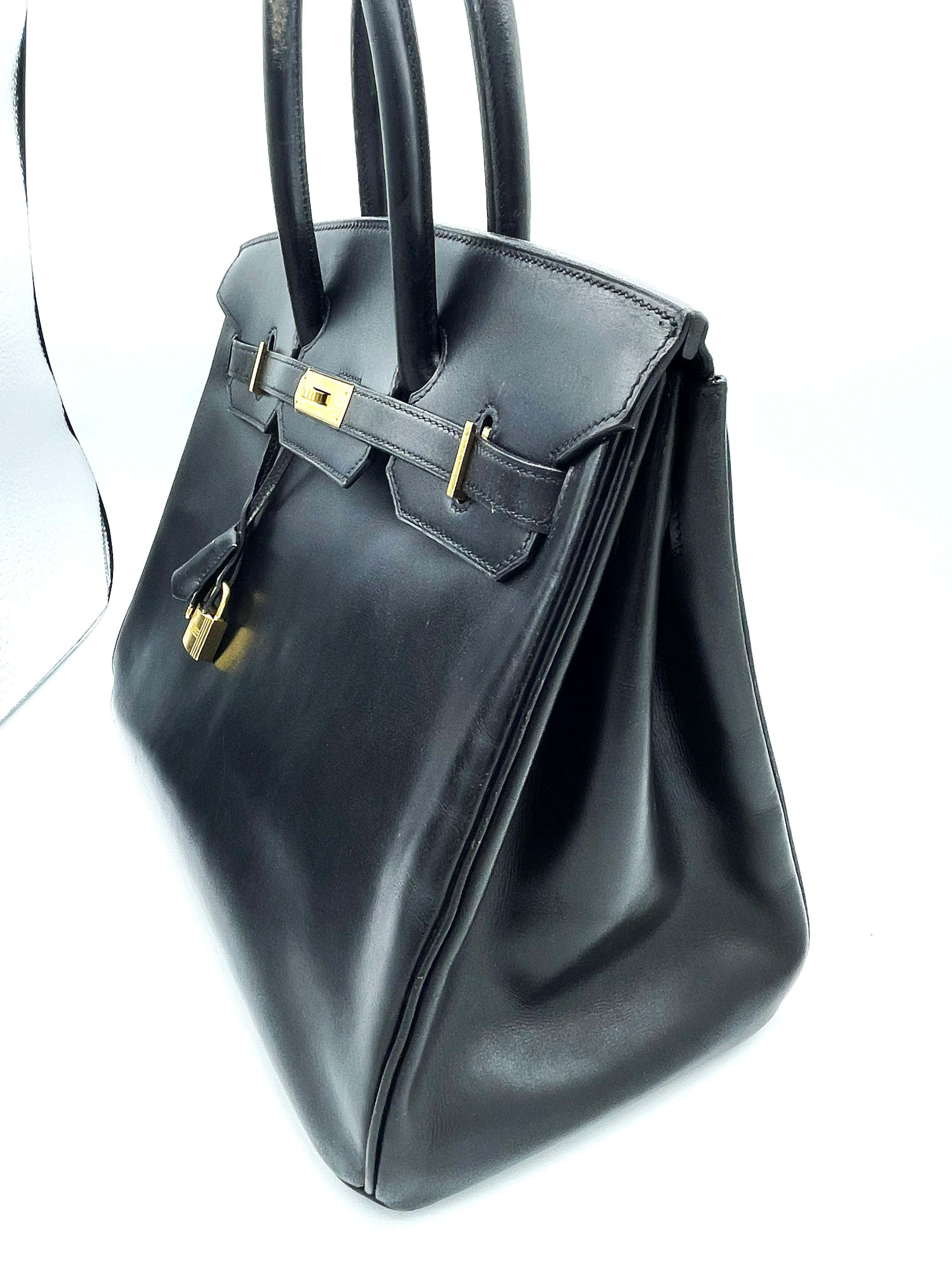 HERÉS BIRKIN BAG 35 cm , Box cuir de veau noir, B in Quadrat - 1998 Kollection Bon état - En vente à Stuttgart, DE