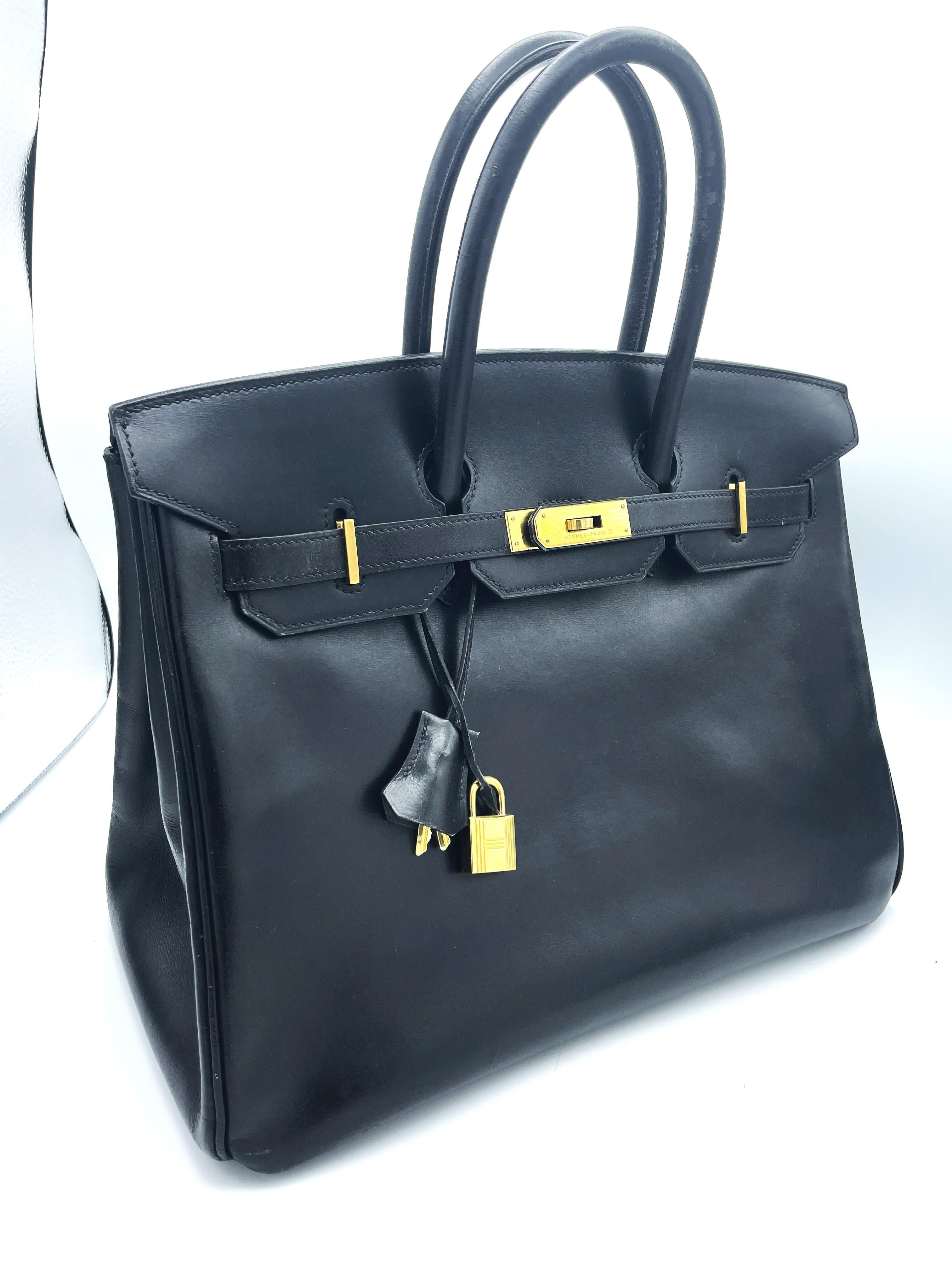 HERÉS BIRKIN BAG 35 cm , Box cuir de veau noir, B in Quadrat - 1998 Kollection en vente 4