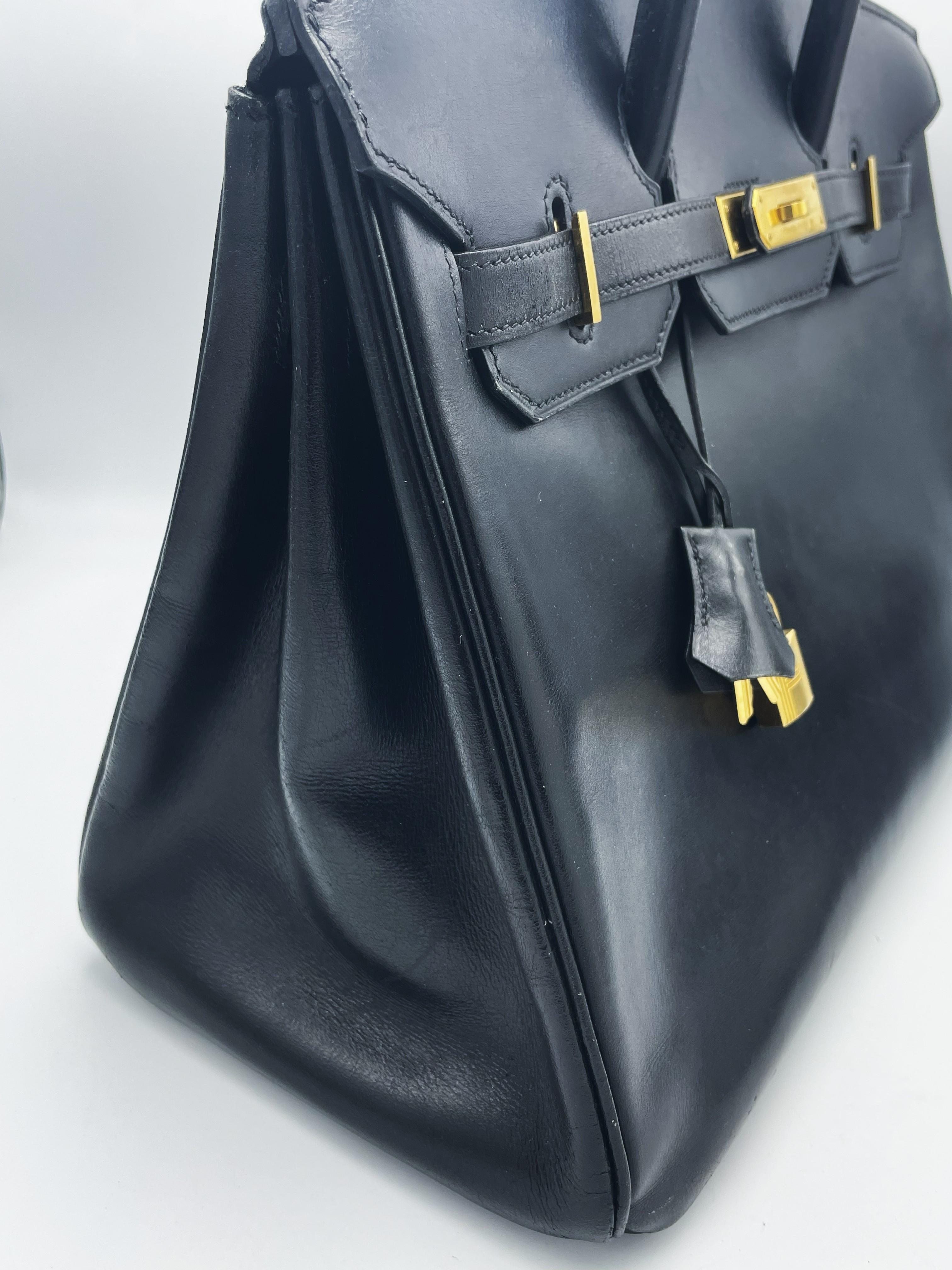 HERÉS BIRKIN BAG 35 cm , Box cuir de veau noir, B in Quadrat - 1998 Kollection en vente 2