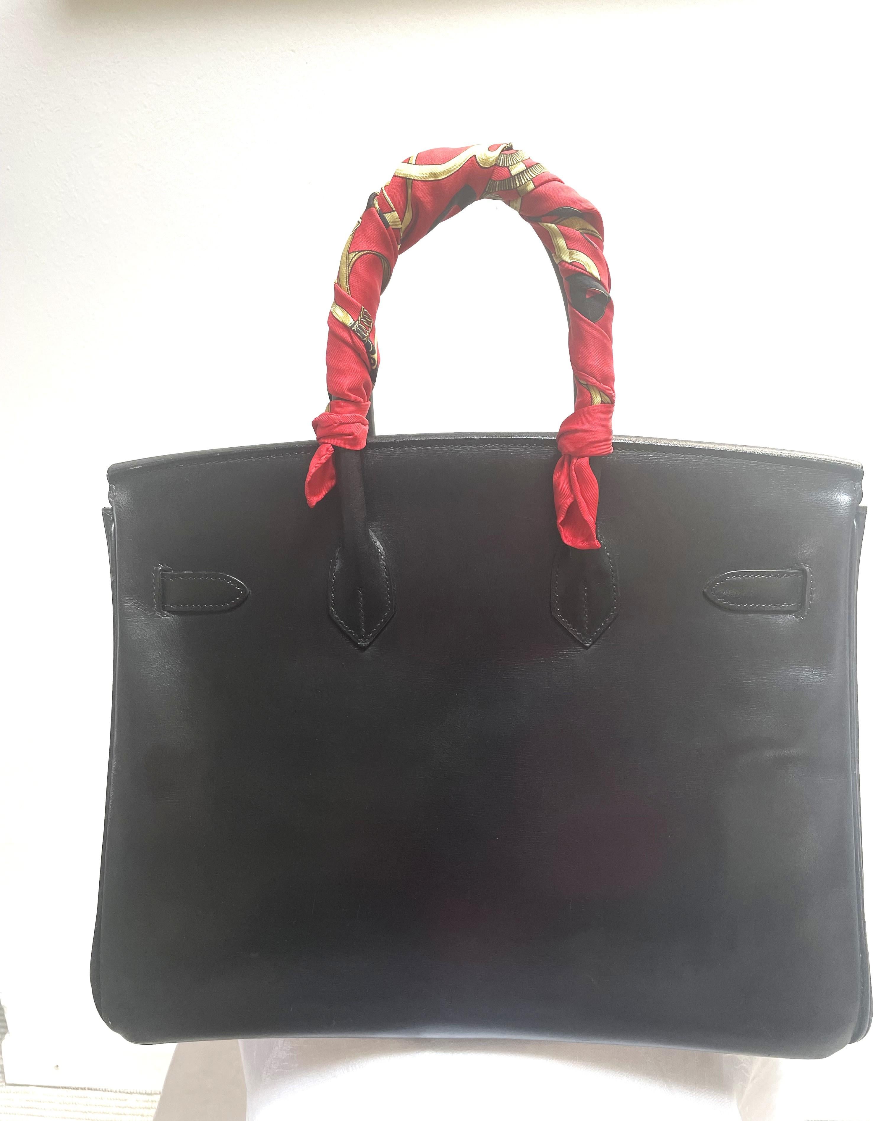 Noir HERÉS BIRKIN BAG 35 cm , Box cuir de veau noir, B in Quadrat - 1998 Kollection en vente