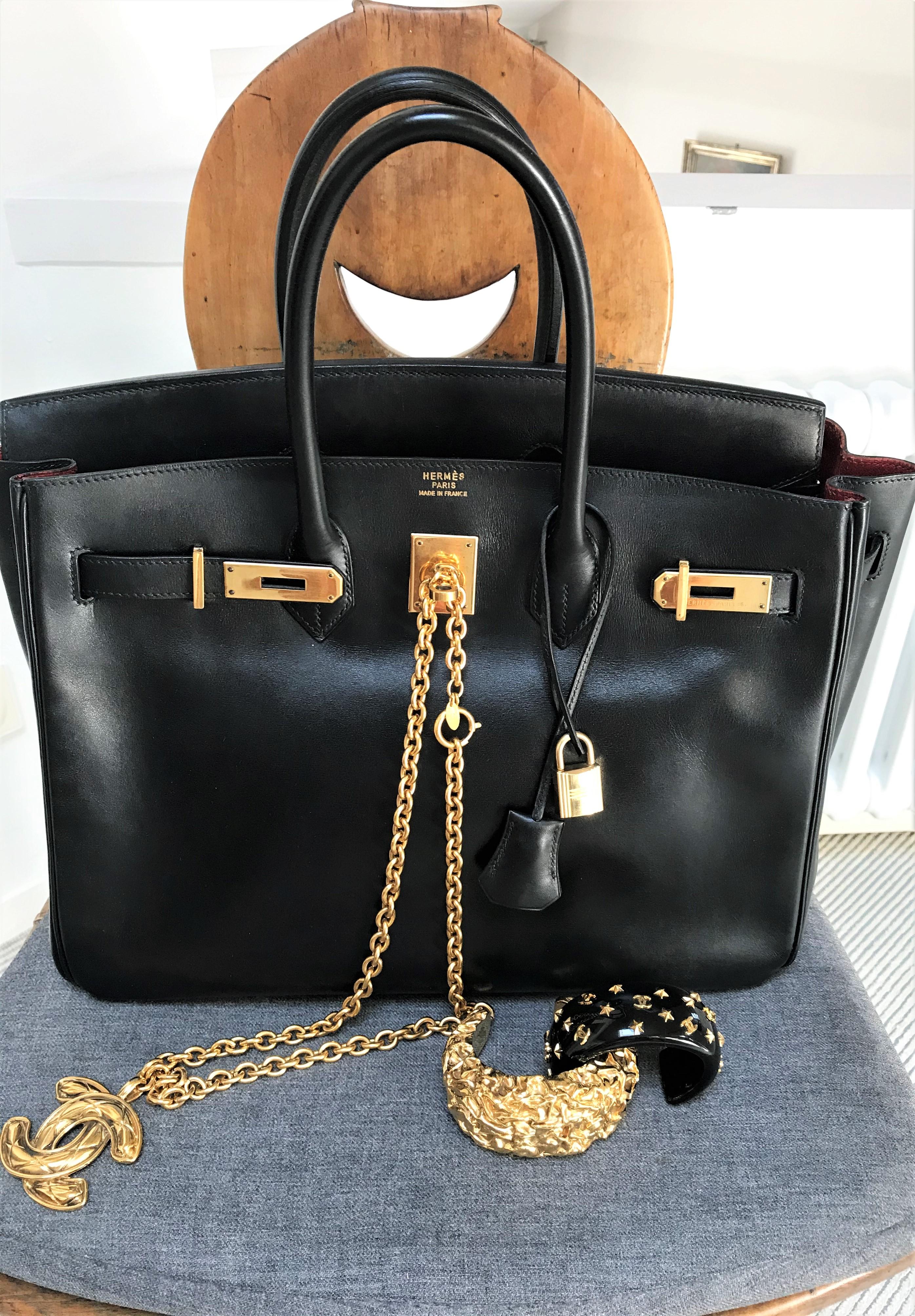 HERÉS BIRKIN BAG 35 cm , Box cuir de veau noir, B in Quadrat - 1998 Kollection en vente 6