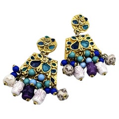 Clip-on earring from Jacky De G Paris, dangle, enamelled, gold plated, 1990s