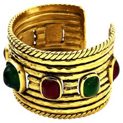 Chanel 24k Gold Plated Cuff Bracelet with Pate de Verre, 1984"