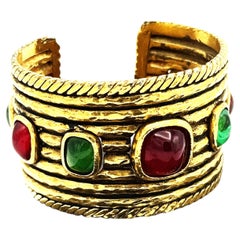 Chanel 24k Gold Plated Cuff Bracelet with Pate de Verre, 1984"