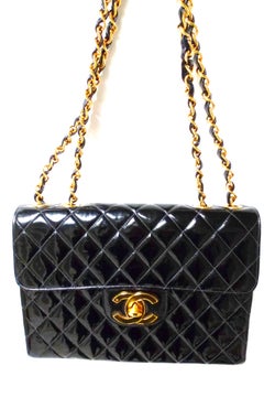 Chanel 1980s Black Patent Leather Jumbo Shoulder Bag by Karl Lagerfeld