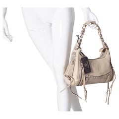 Versace HOBO bag in cream leather and suede with metal studs, 2000