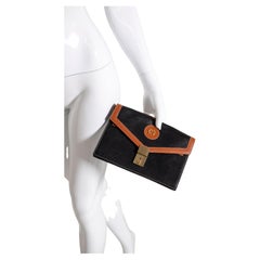 Mila Schon Clutch Bag in Brown and Black Leather