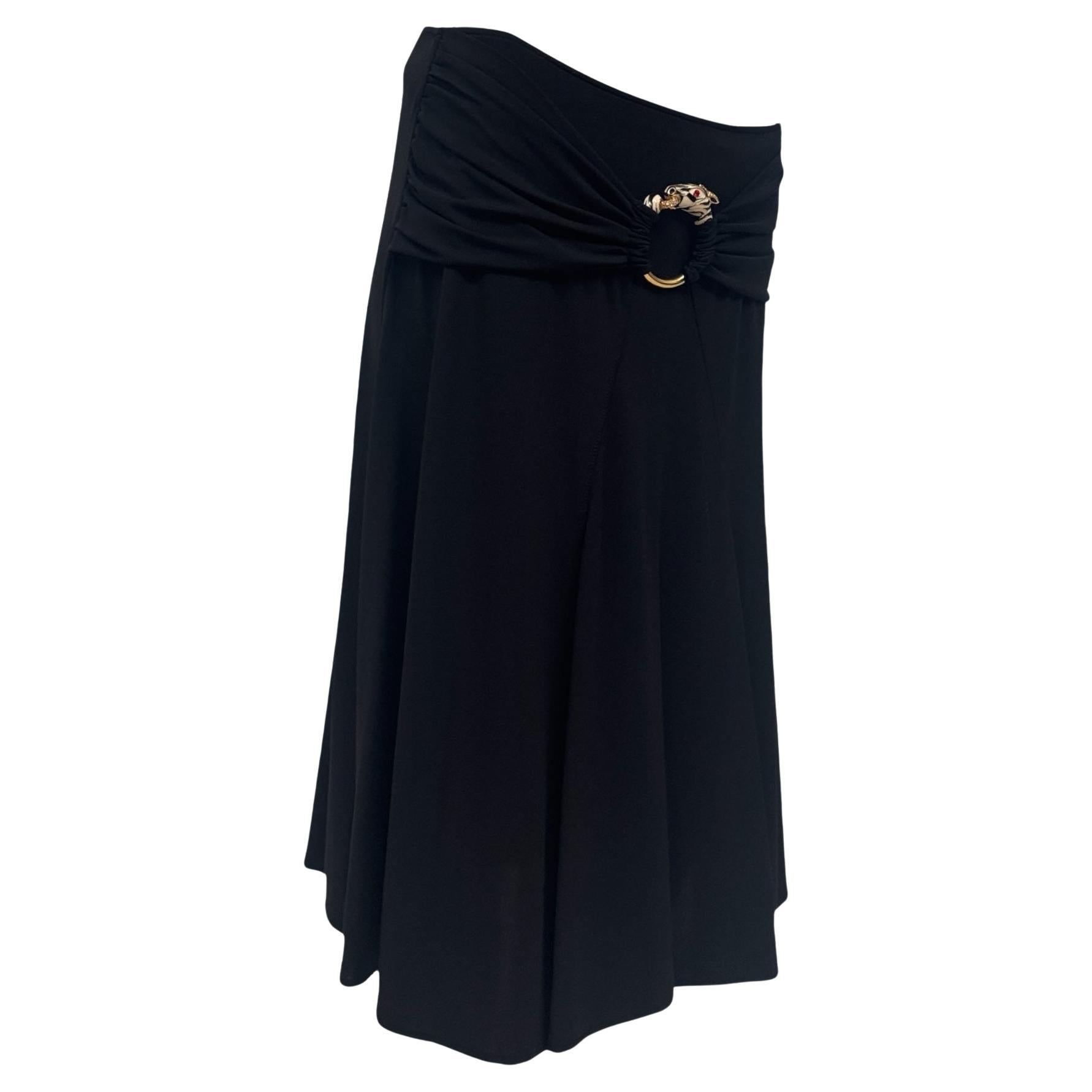 Roberto Cavalli Black Stretch Skirt with Jeweled Zebra Buckle