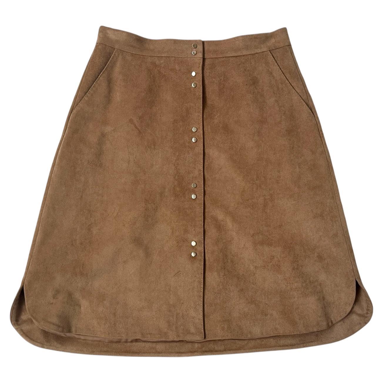 Marella Sport Vintage Faux Suede A-Line Skirt with Snap Buttons