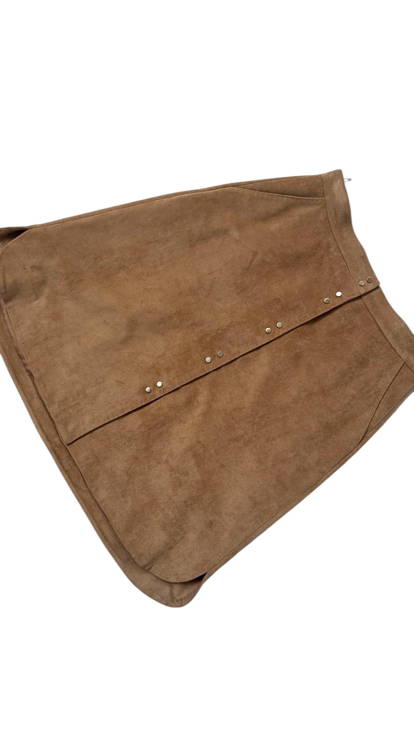 Marella Sport Vintage Faux Suede A-Line Skirt with Snap Buttons en venta 3
