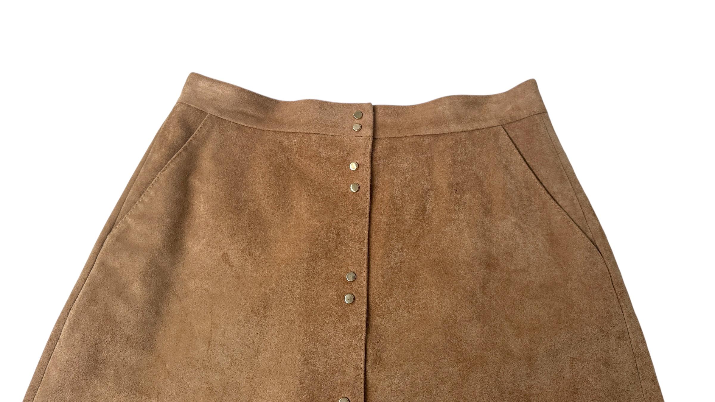Marella Sport Vintage Faux Suede A-Line Skirt with Snap Buttons en venta 4