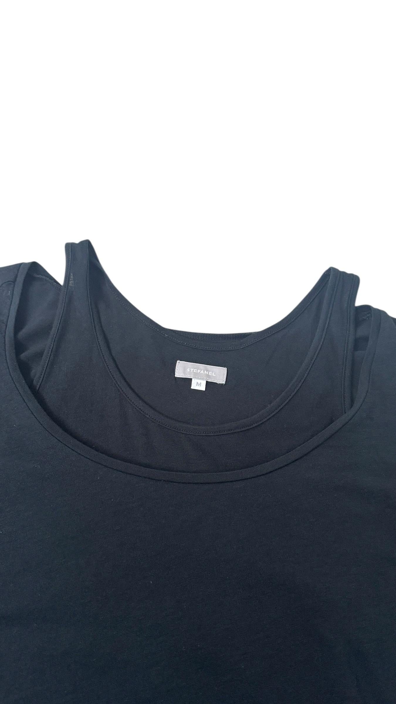 Black Stefanel Top with Built-in Tank and Double-Layer Effect 90s/2000s en venta 7