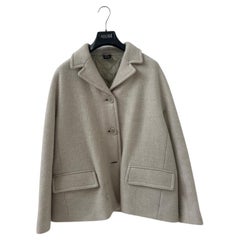 Italian Light-Taupe Wool Cashmere Short Coat with Quilted Lining