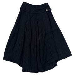 Vintage Asymmetric Black Linen Maxi Skirt by Sarah Pacini