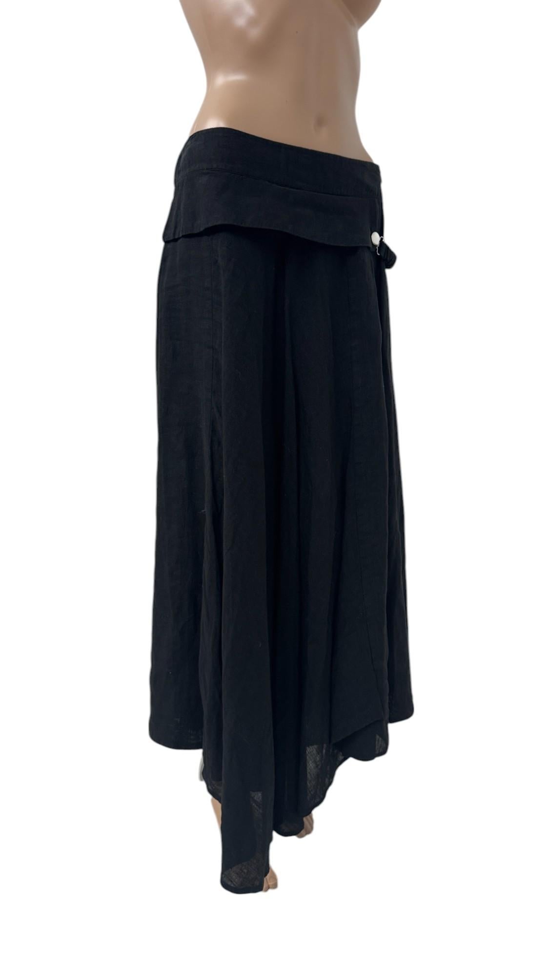 Vintage Asymmetric Black Linen Maxi Skirt by Sarah Pacini en venta 7