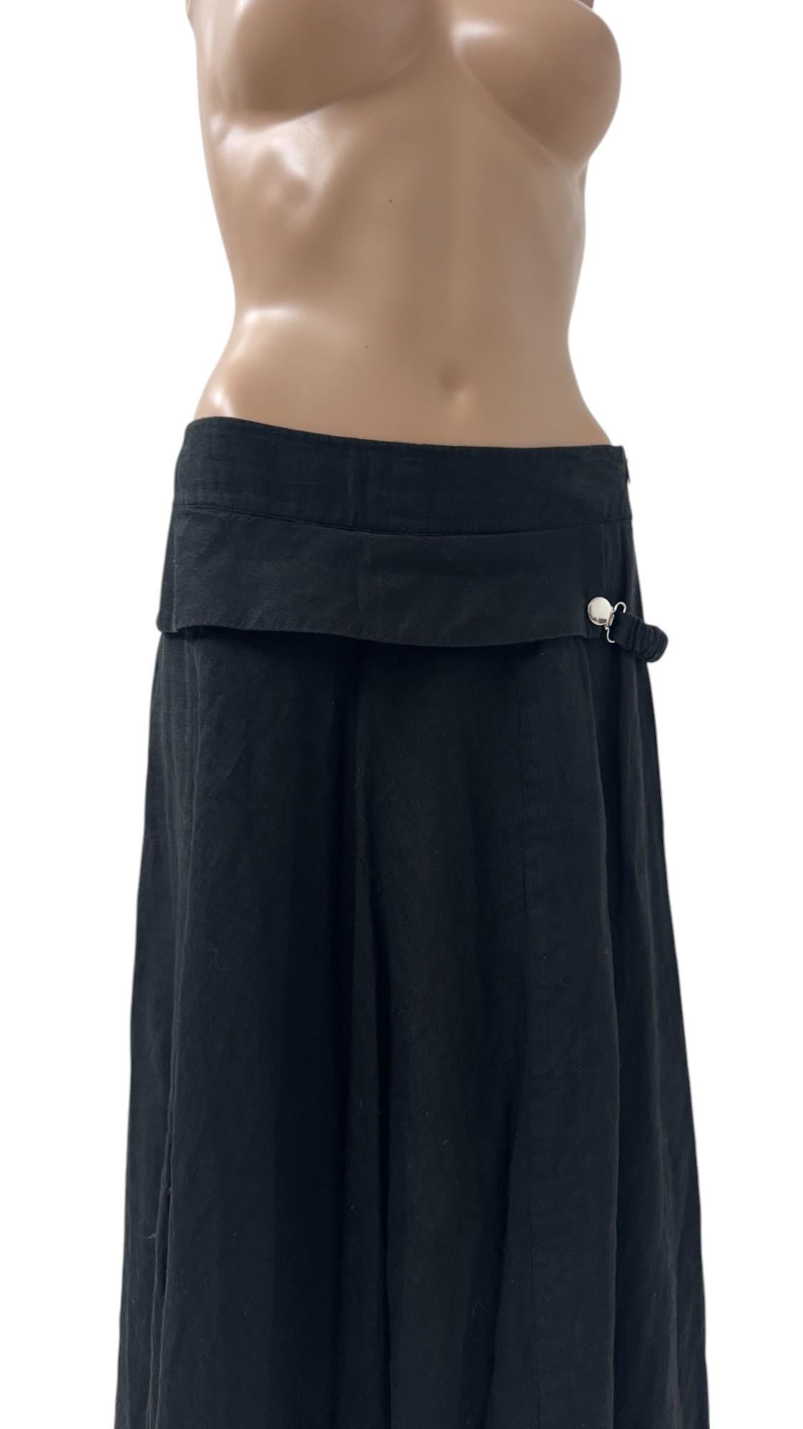 Vintage Asymmetric Black Linen Maxi Skirt by Sarah Pacini en venta 5