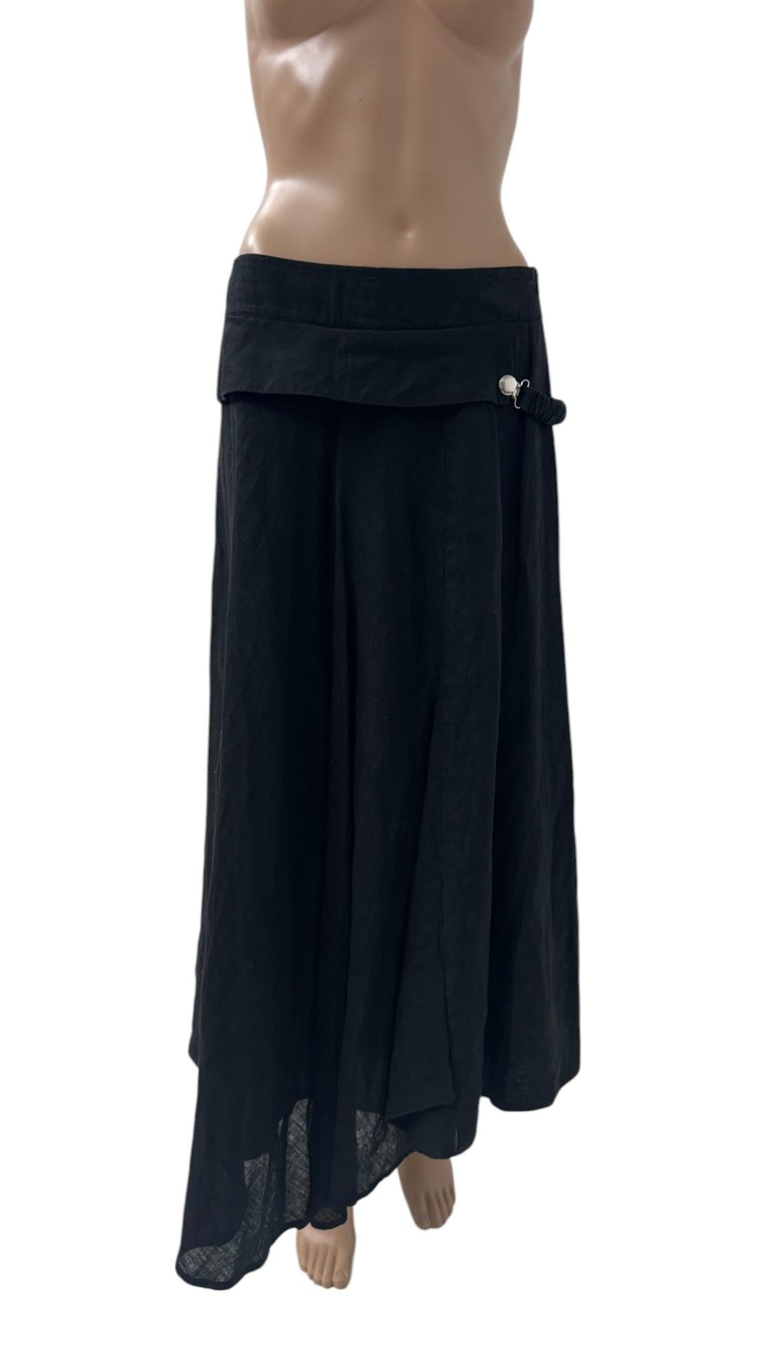 Vintage Asymmetric Black Linen Maxi Skirt by Sarah Pacini en venta 4