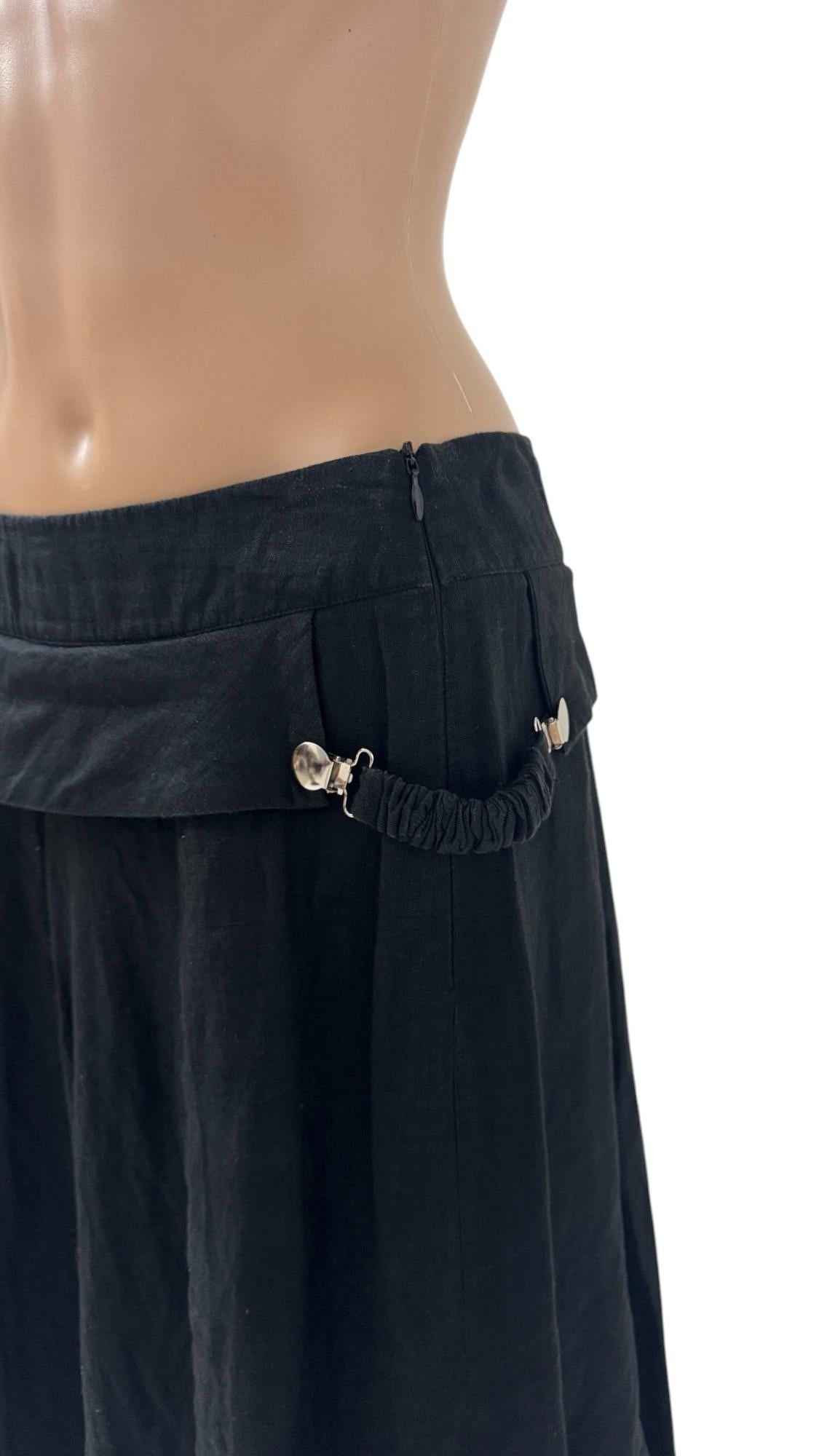 Vintage Asymmetric Black Linen Maxi Skirt by Sarah Pacini en venta 6