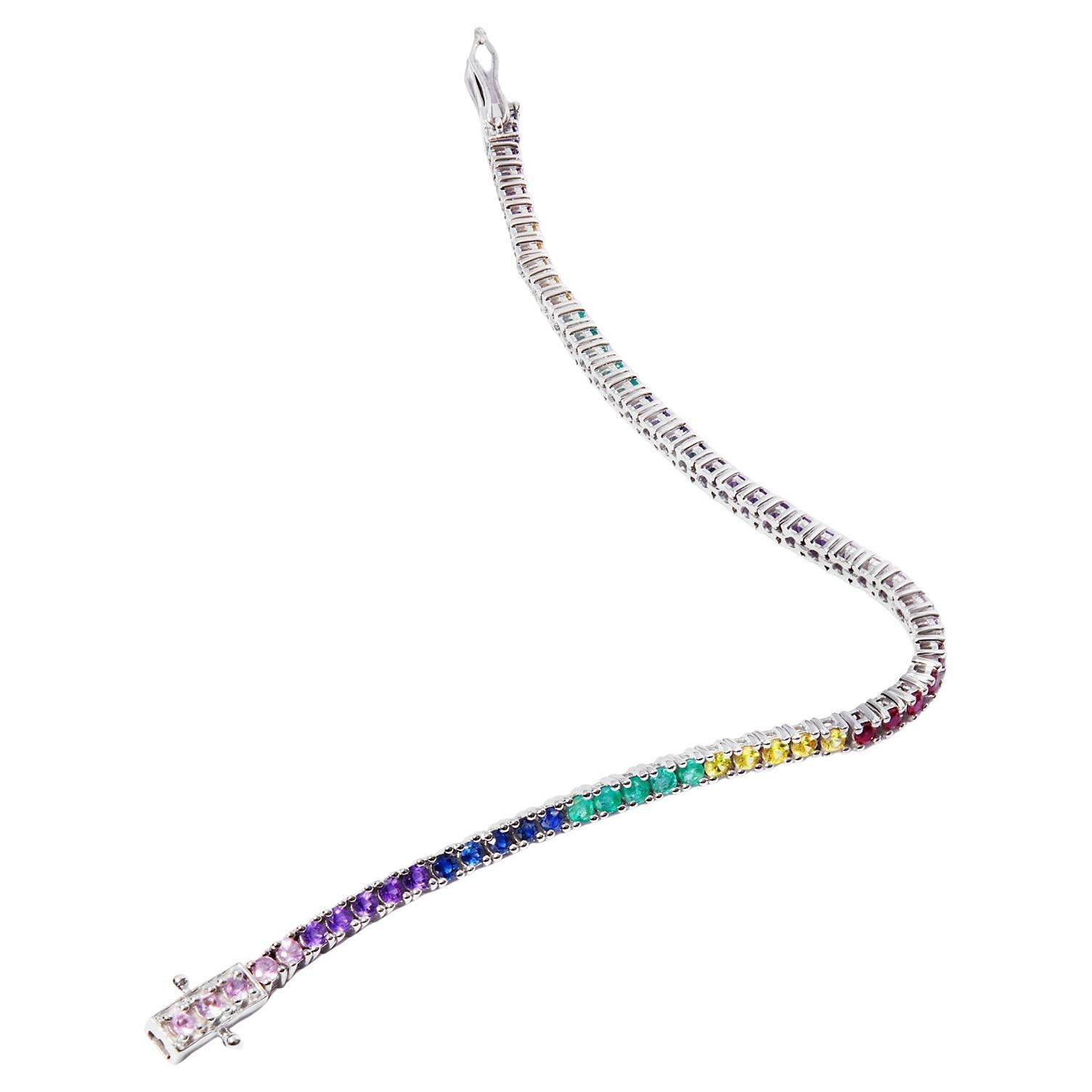 Rainbow Tennis Bracelet White Gold With Gemstones For Sale