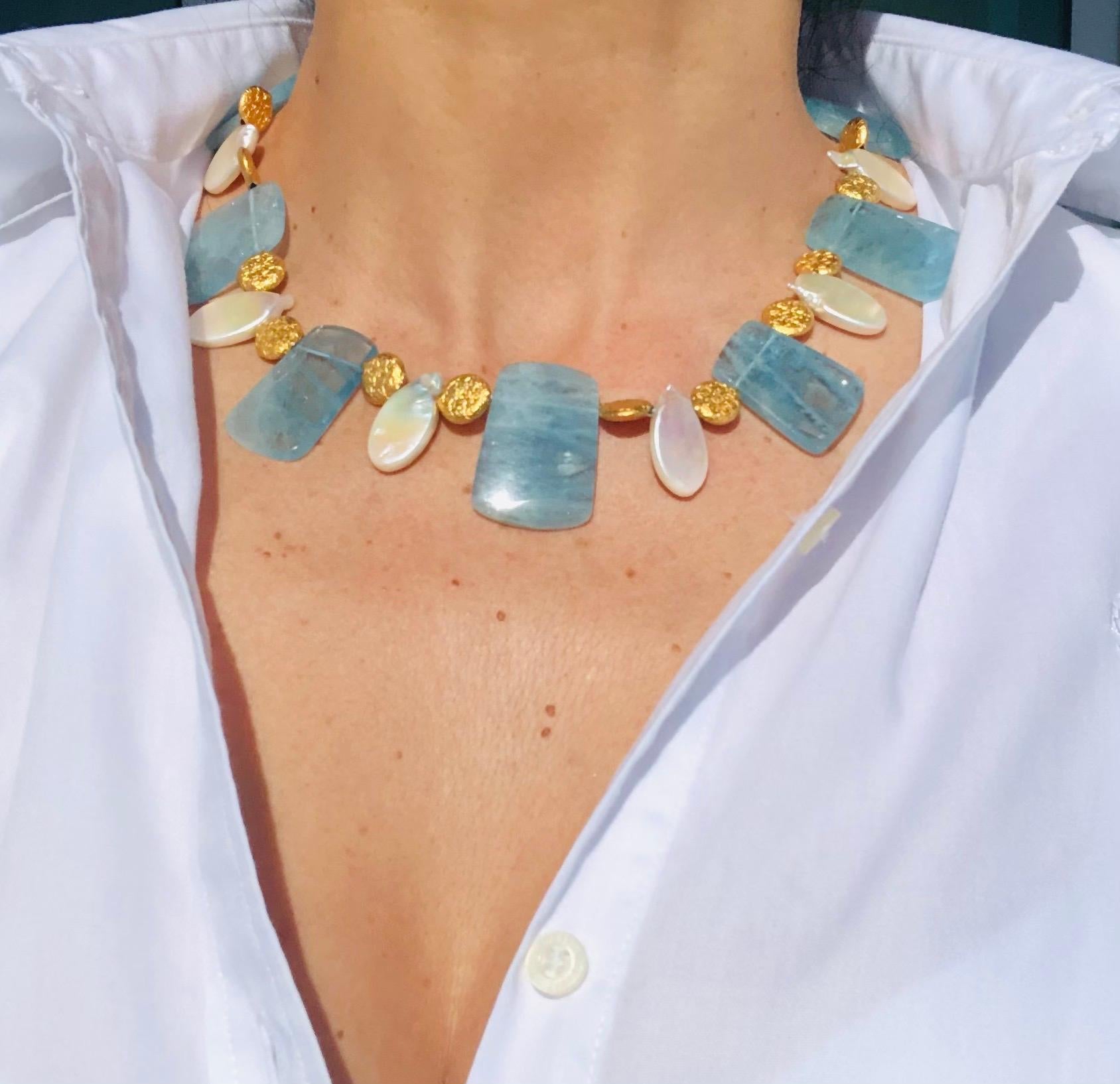 Contemporary A.Jeschel Lustrous Aquamarine Beryl necklace. For Sale