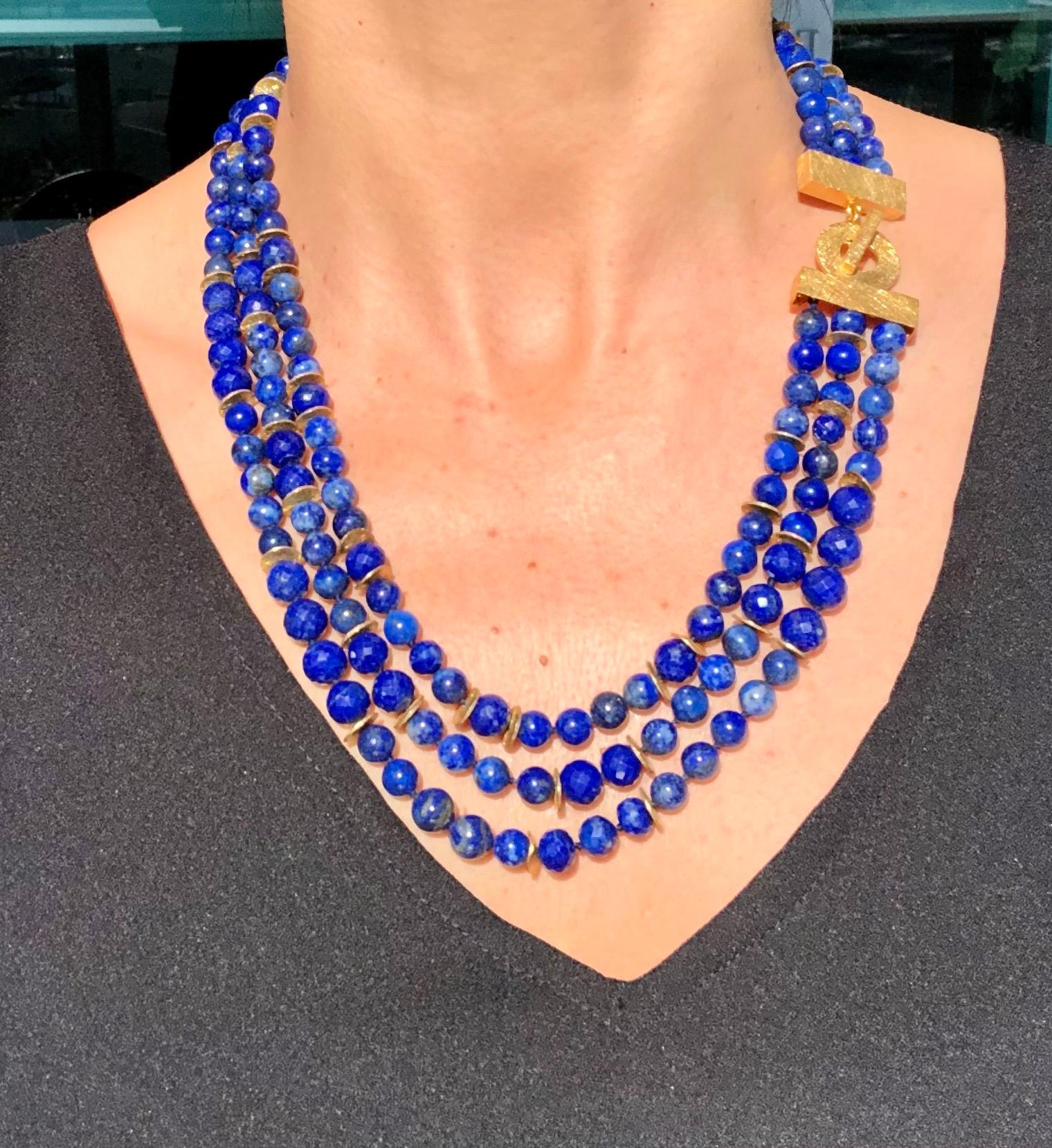 One-of-a-Kind

Indulge in the timeless beauty of Lapis Lazuli with this exquisite necklace. Carefully crafted from beautifully matched 8mm Lapis Lazuli beads sourced from Afghanistan, this necklace features three graduated strands that elegantly