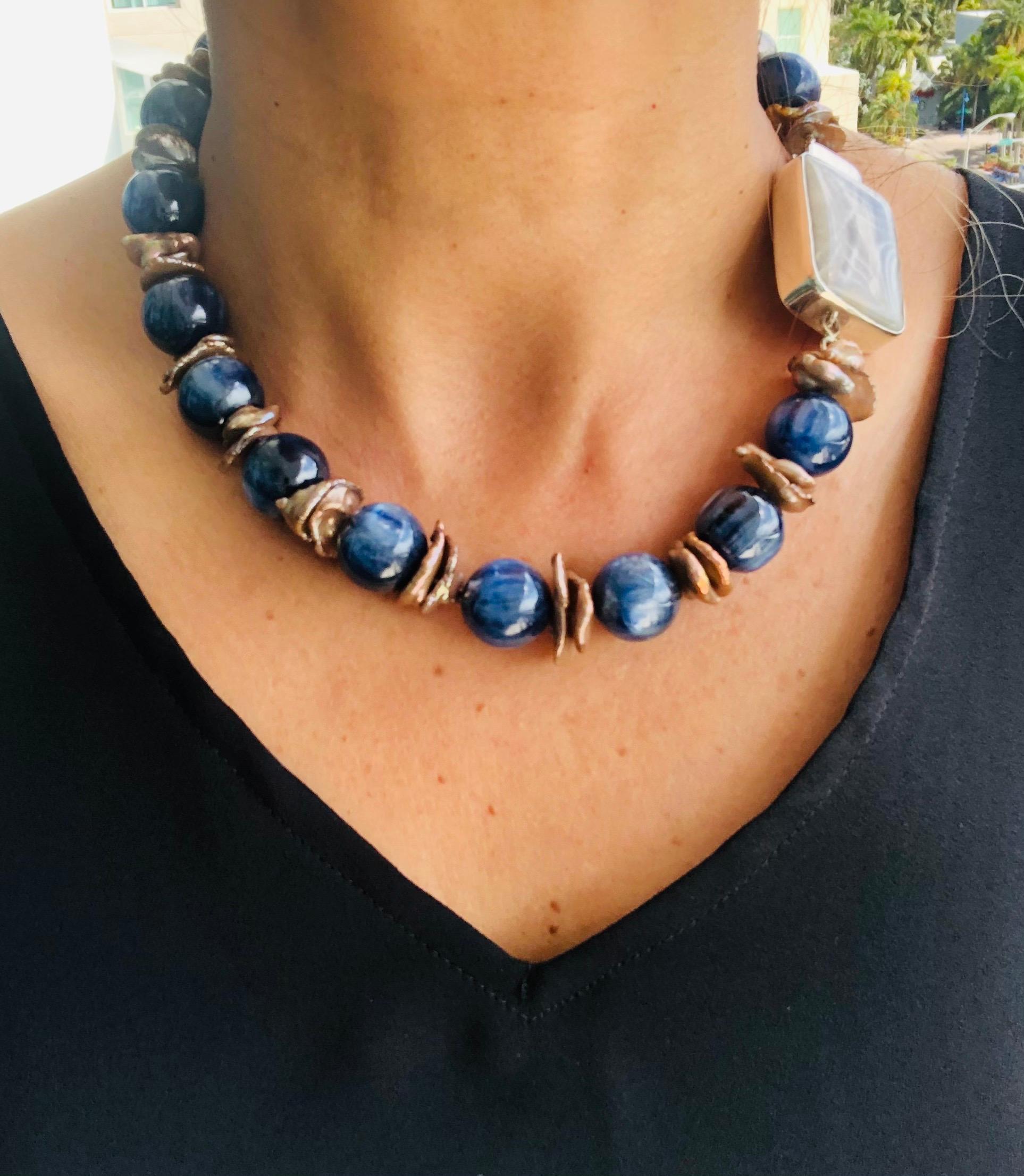 Contemporary A.Jeschel Kyanite and bronze Keshi  Pearls.  For Sale