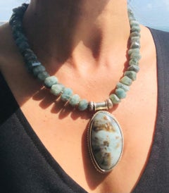 A.Jeschel  Moss Aquamarine and Ocean Jasper pendant necklace.
