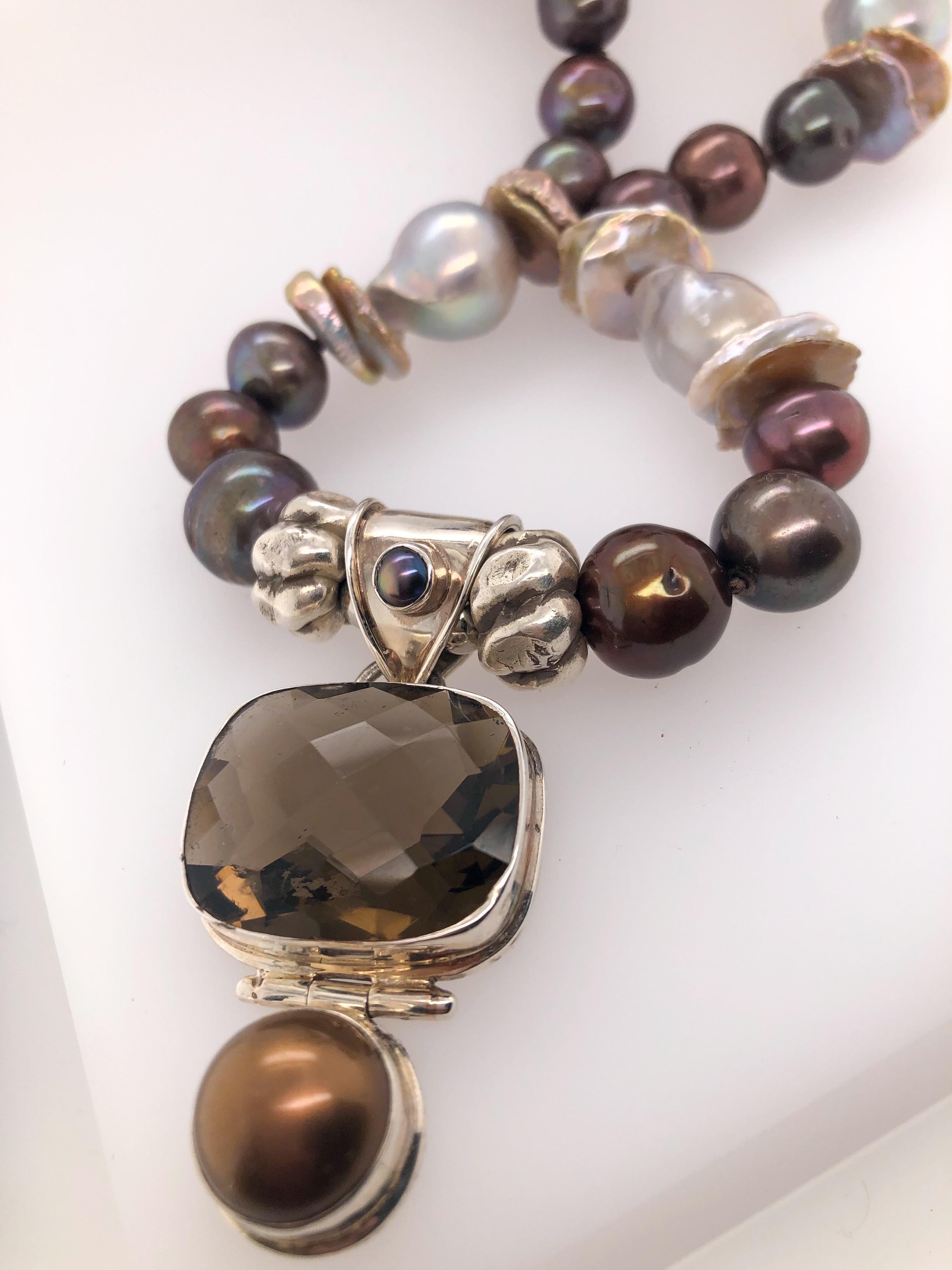 A.Jeschel Smoky Quartz necklace and chocolate Pearl pendant 3