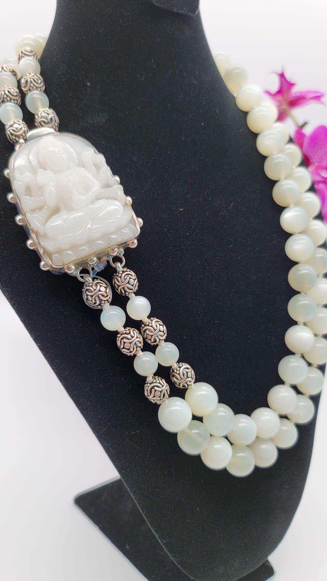 A.Jeschel Carved Guan Yin surrounded by 2 strands of match Moonstone beads 4