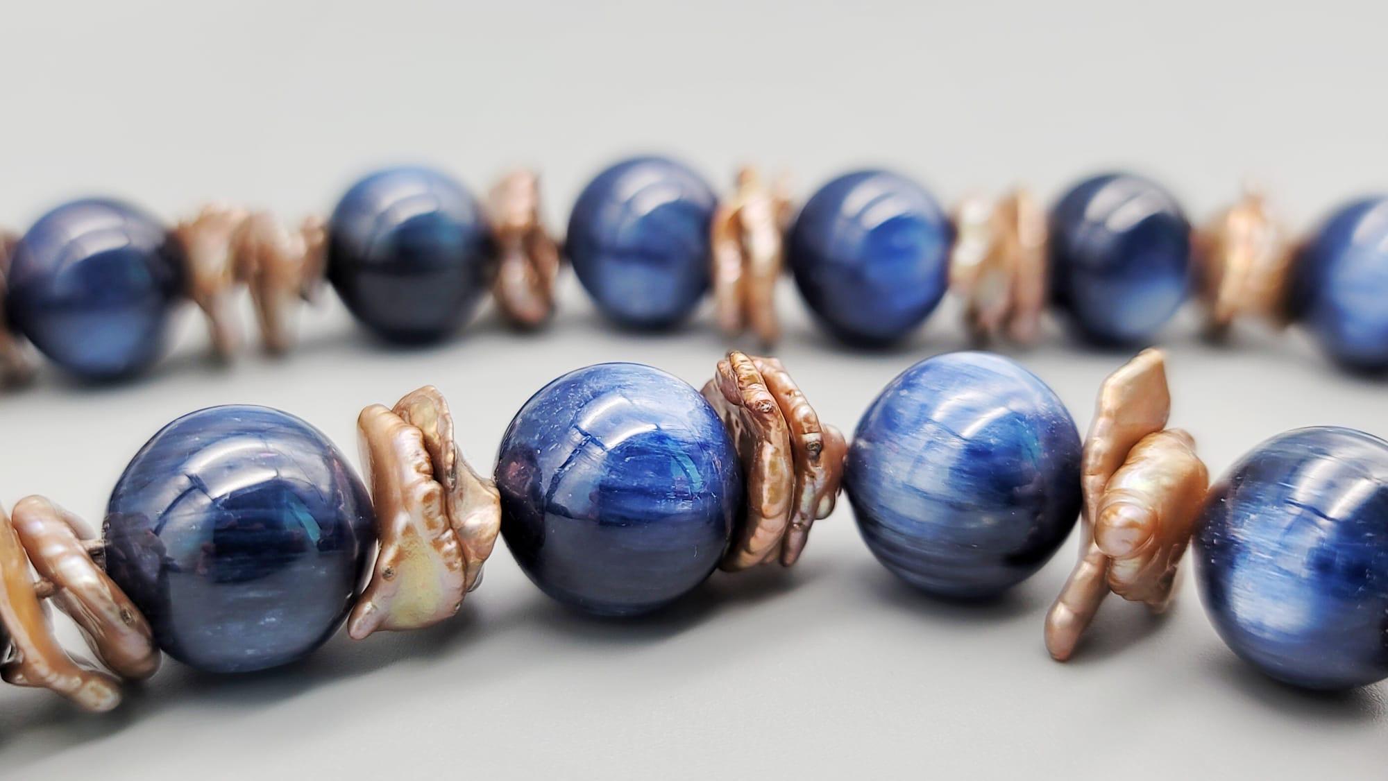 Mixed Cut A.Jeschel Kyanite and bronze Keshi  Pearls.  For Sale