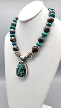 A.Jeschel  Turquoise Necklace Carved lizard pendant 