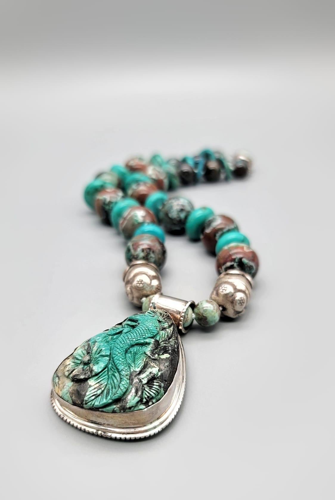 A.Jeschel  Turquoise Necklace Carved lizard pendant  4